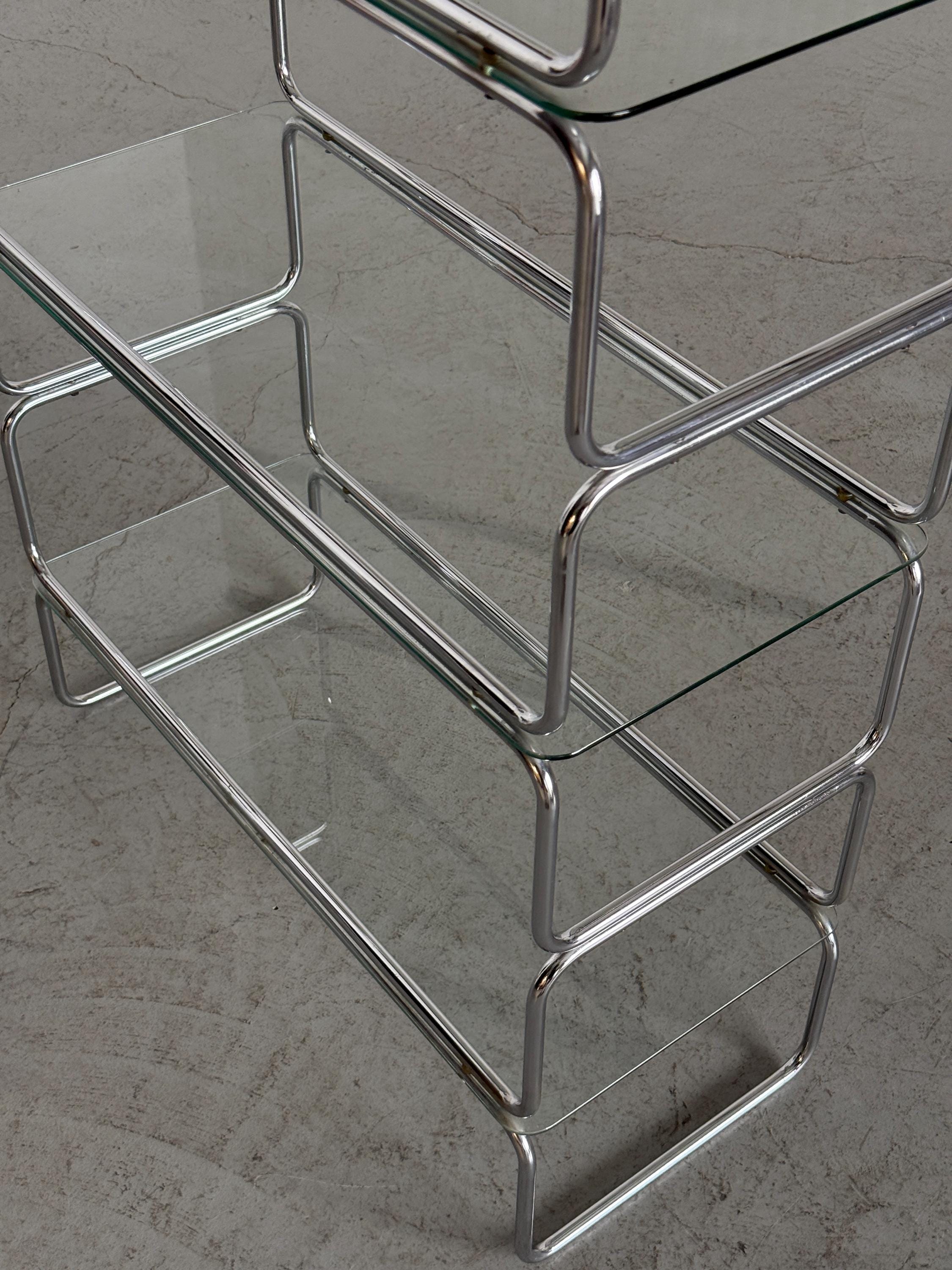 Chrome and Glass Tubular Etagere