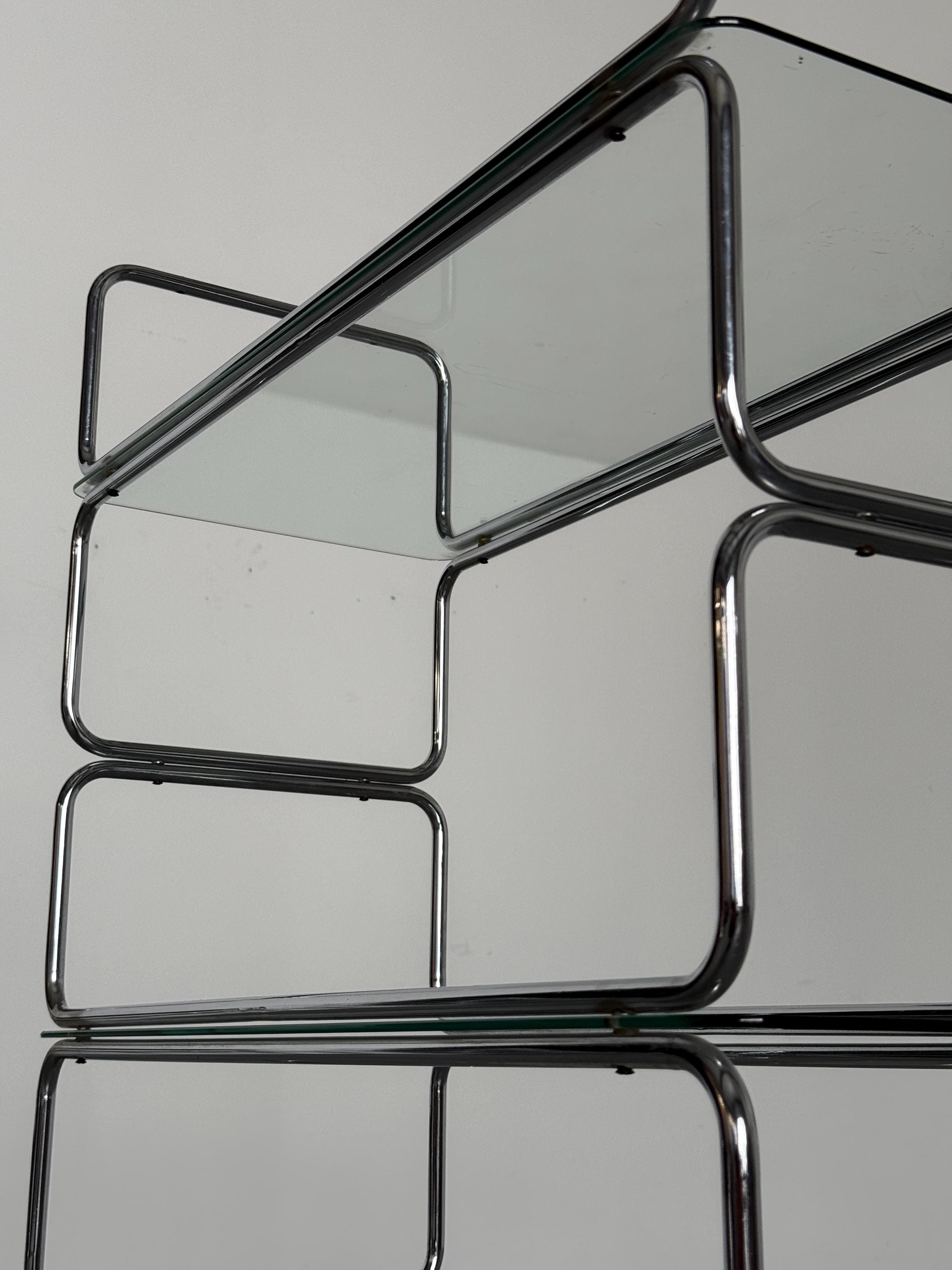 Chrome and Glass Tubular Etagere
