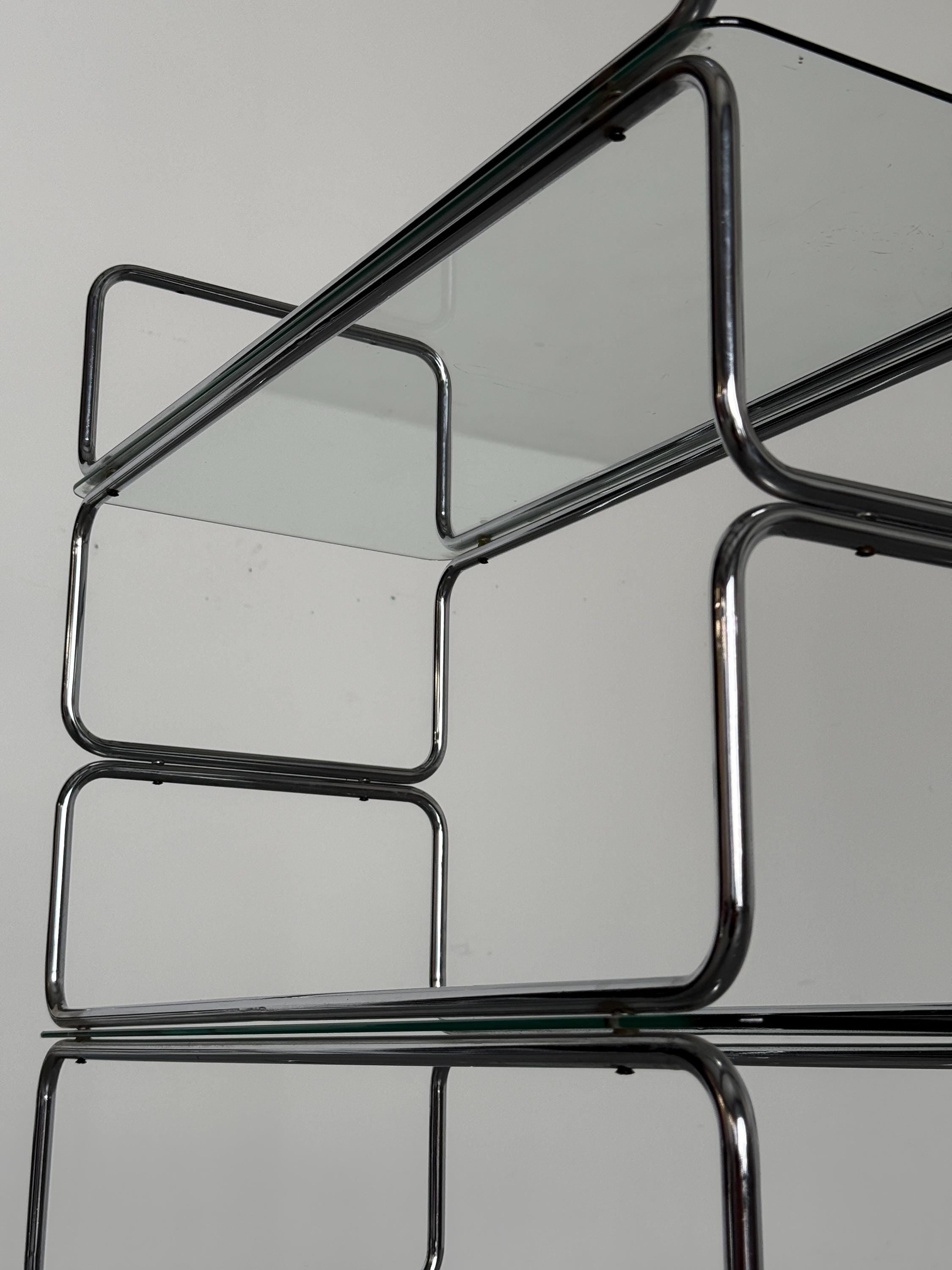 Chrome and Glass Tubular Etagere