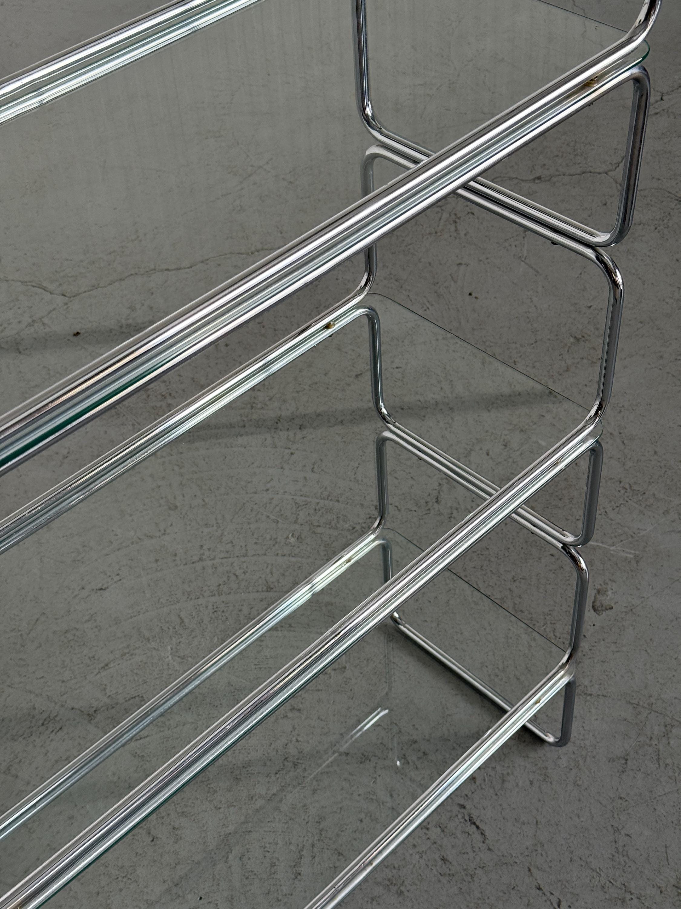 Chrome and Glass Tubular Etagere