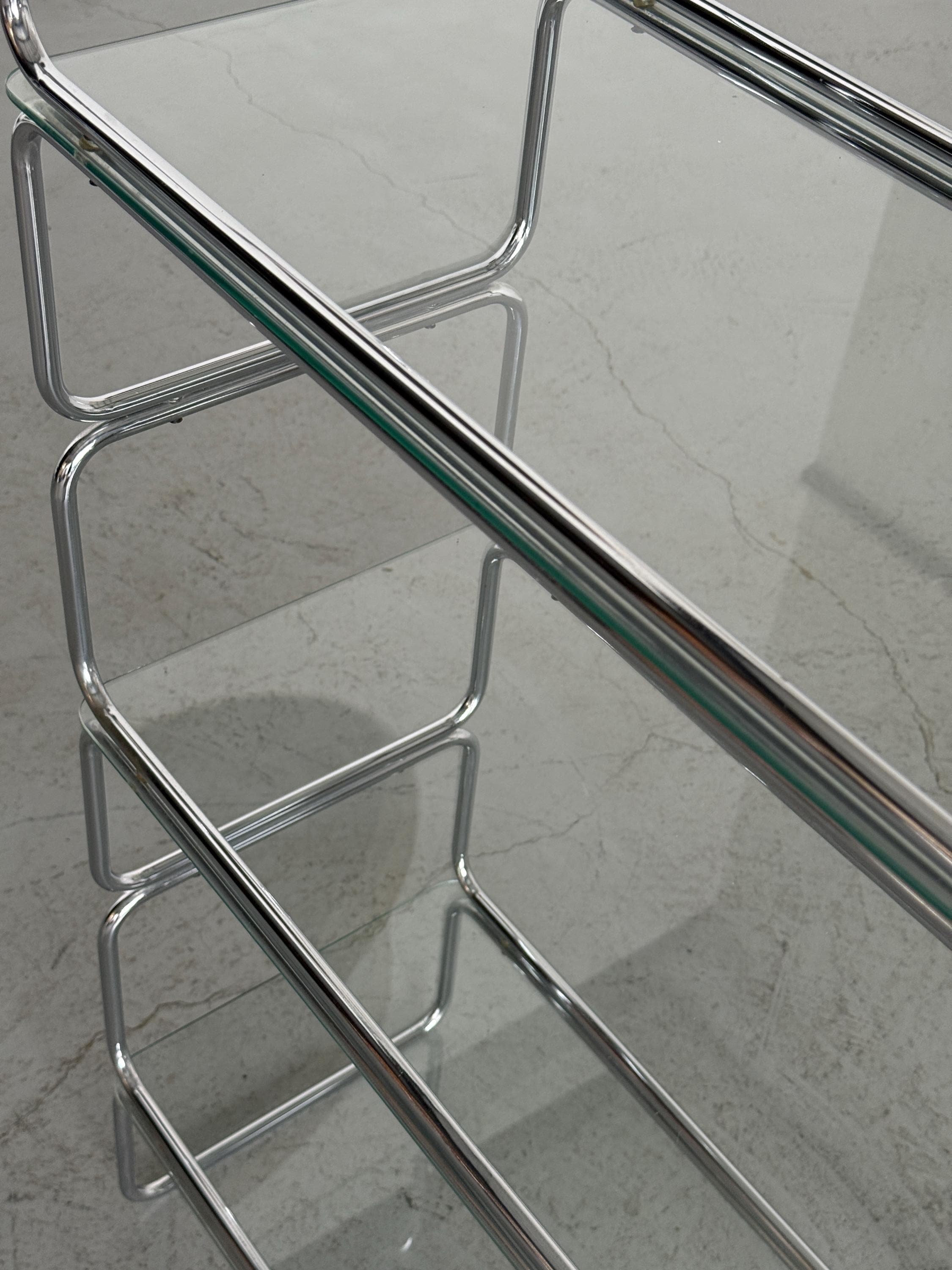 Chrome and Glass Tubular Etagere