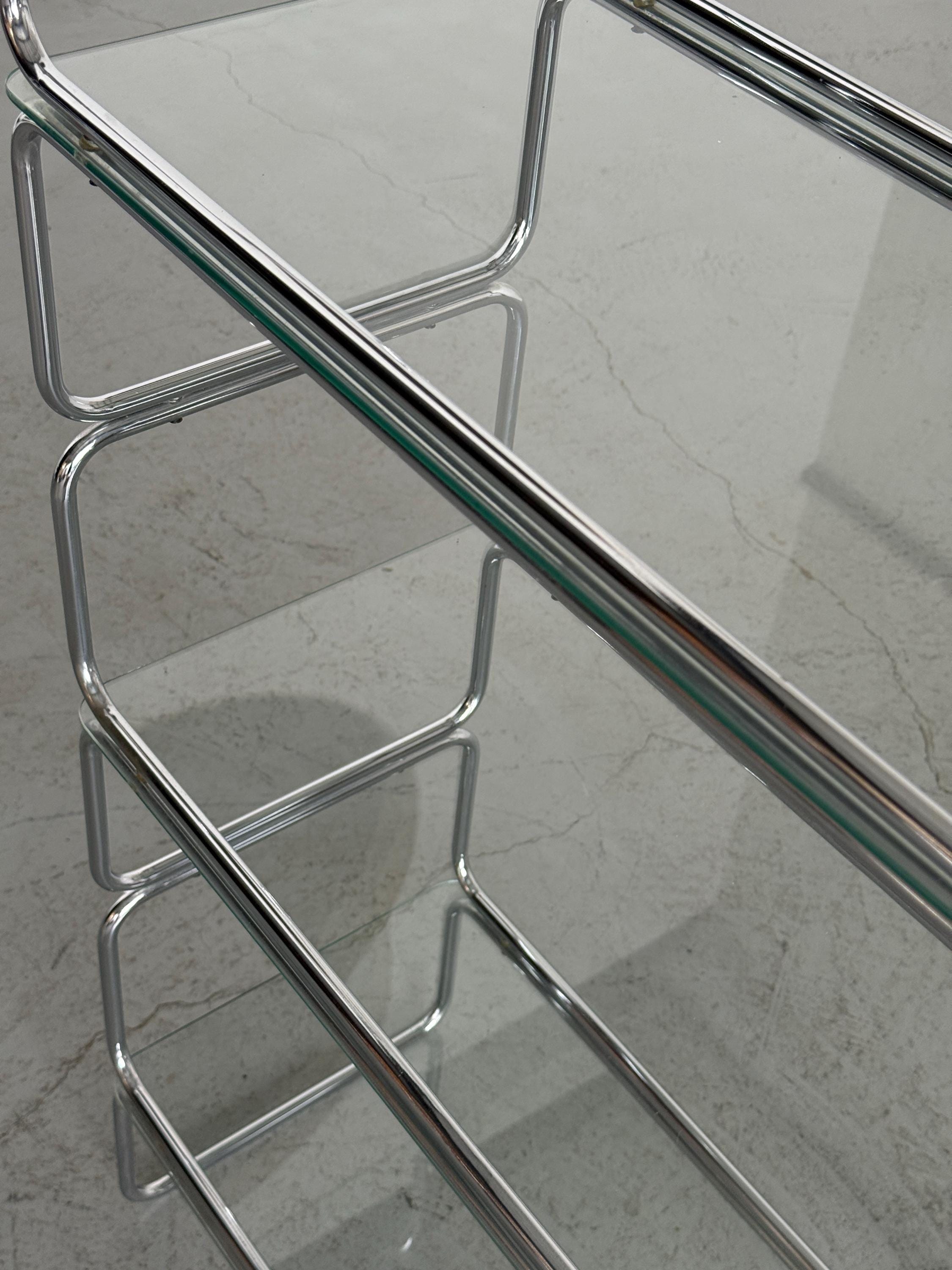 Chrome and Glass Tubular Etagere