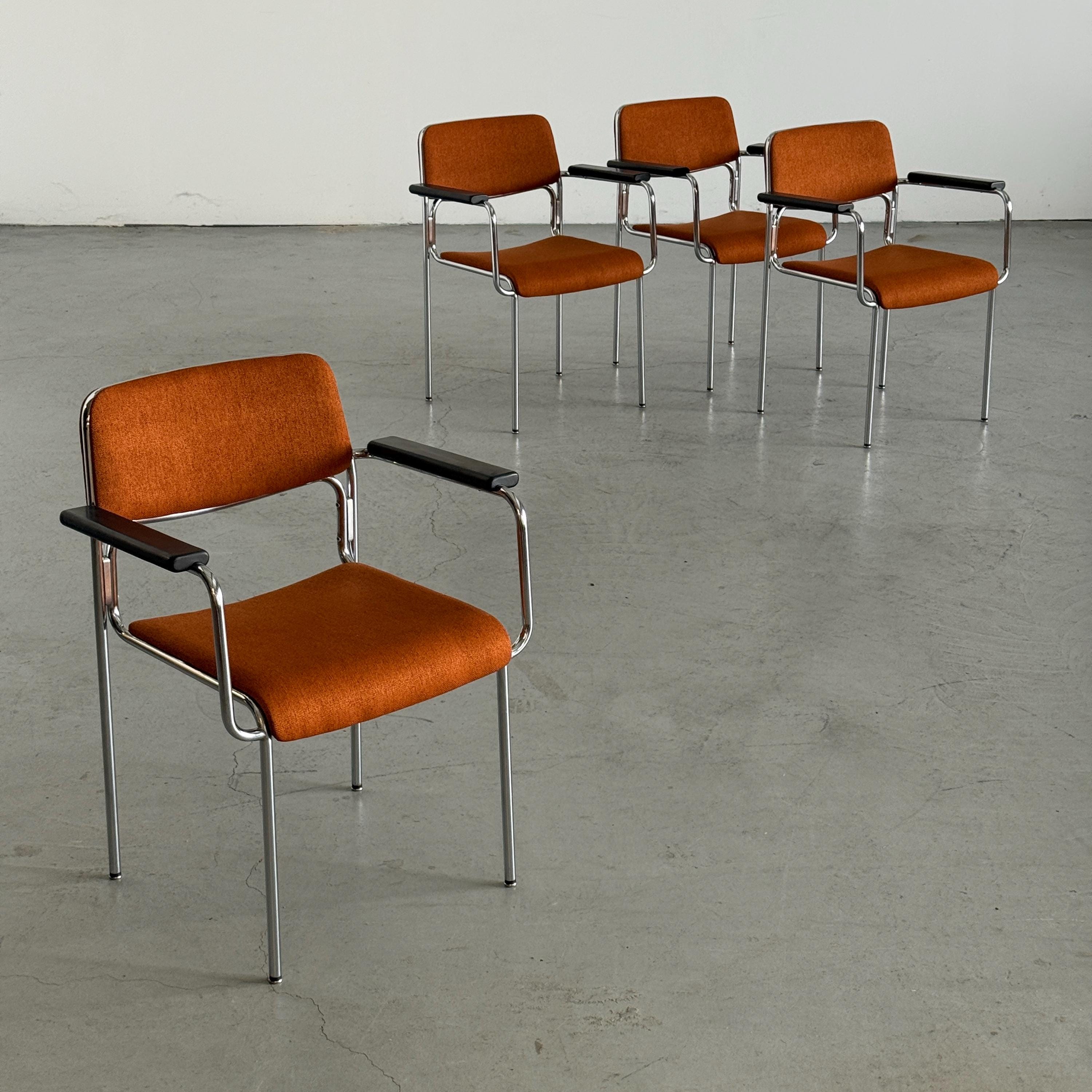 Mid-Century Tubular Steel Armchairs Attributed to Lammhults