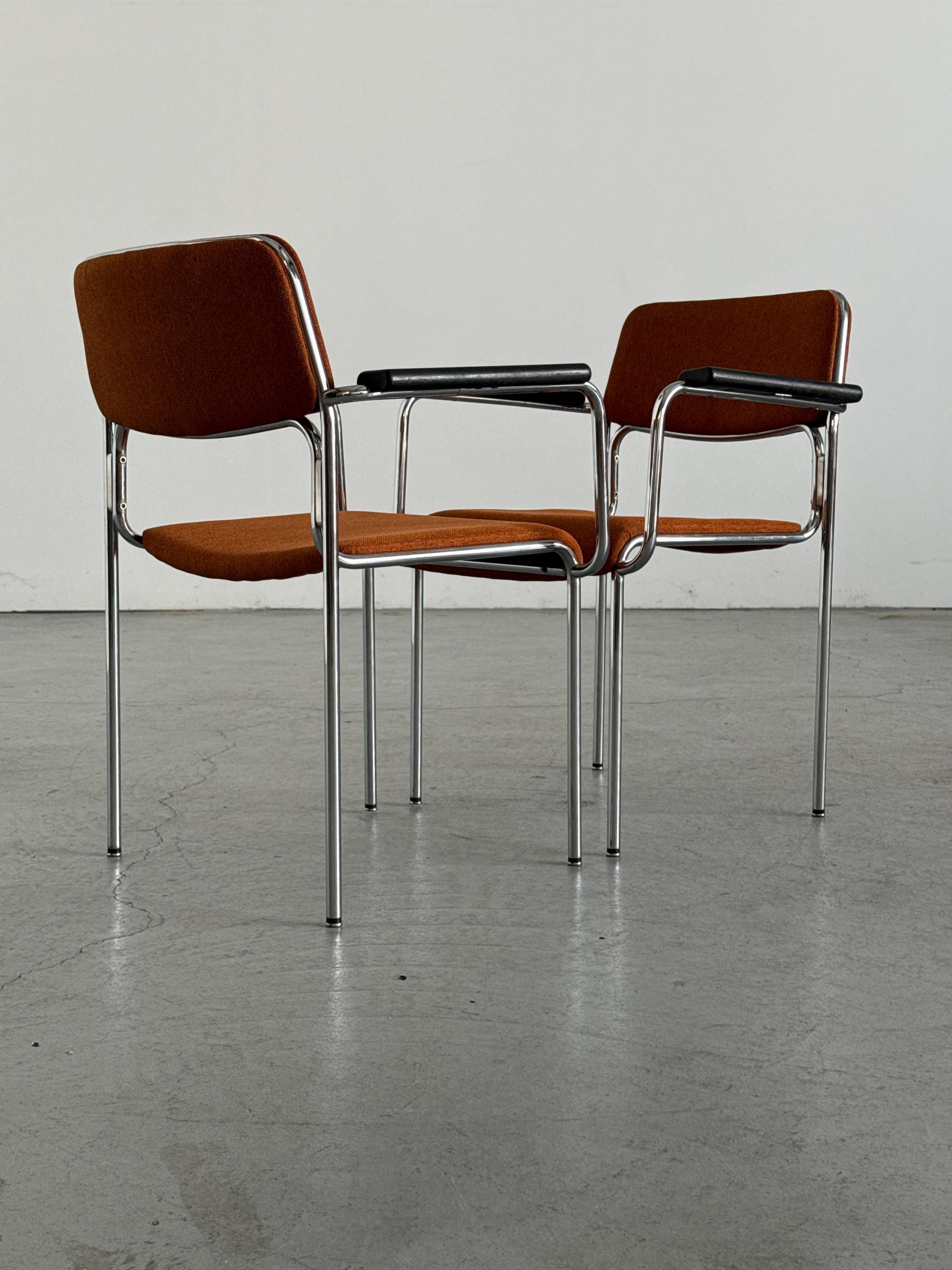 Mid-Century Tubular Steel Armchairs Attributed to Lammhults
