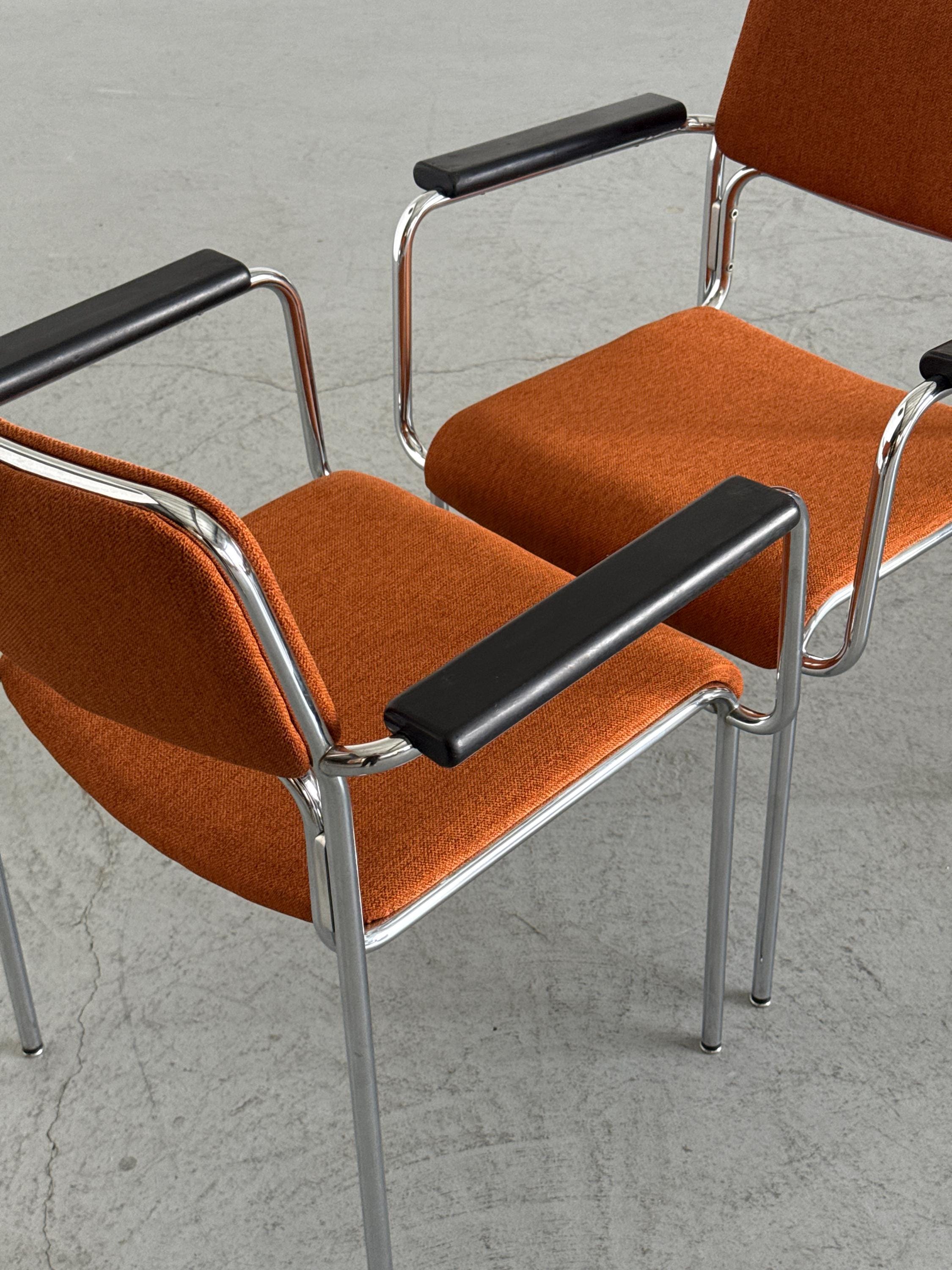 Mid-Century Tubular Steel Armchairs Attributed to Lammhults