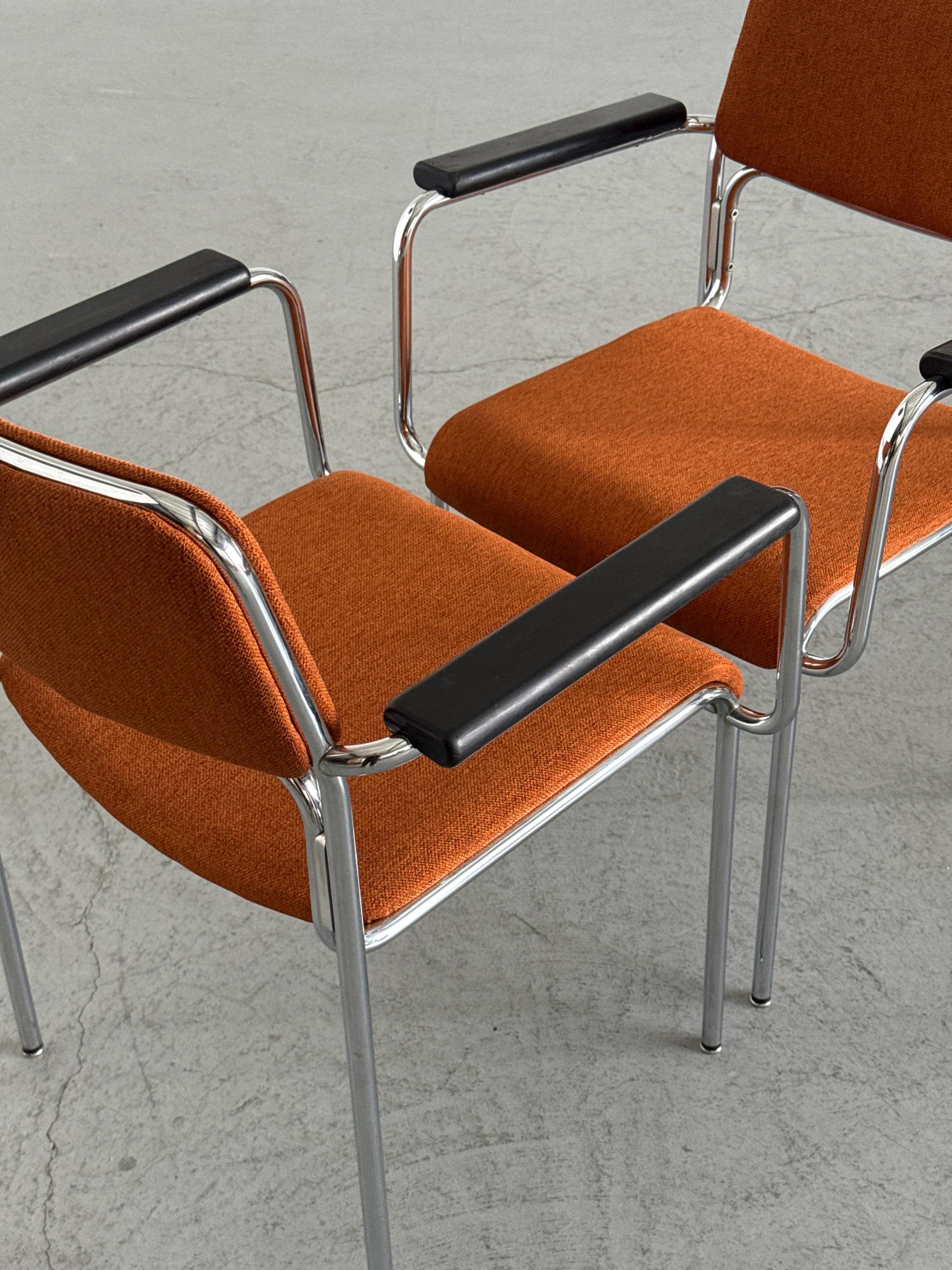 Mid-Century Tubular Steel Armchairs Attributed to Lammhults