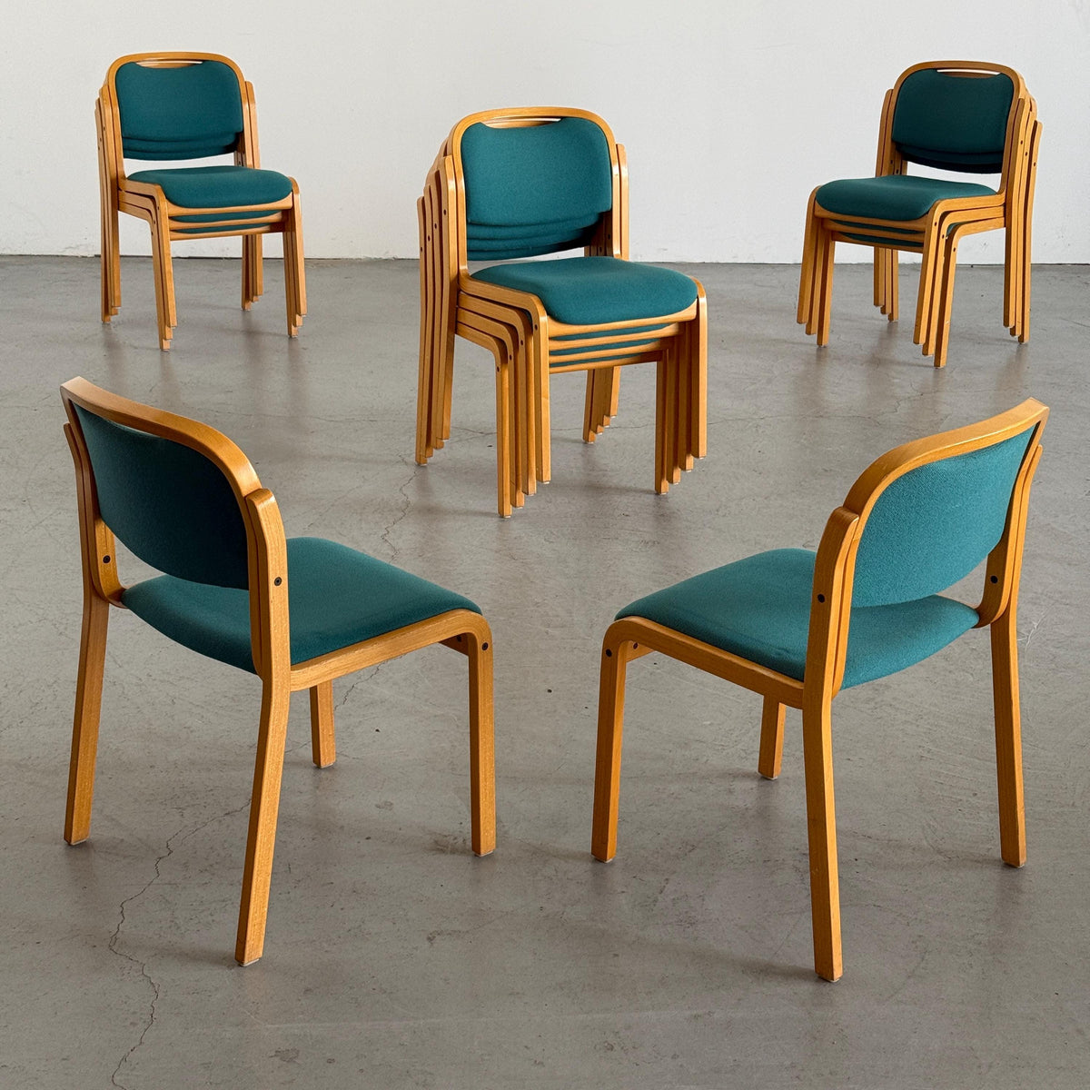 Stackable Side Chairs with Petrol Blue Upholstery by Brunner