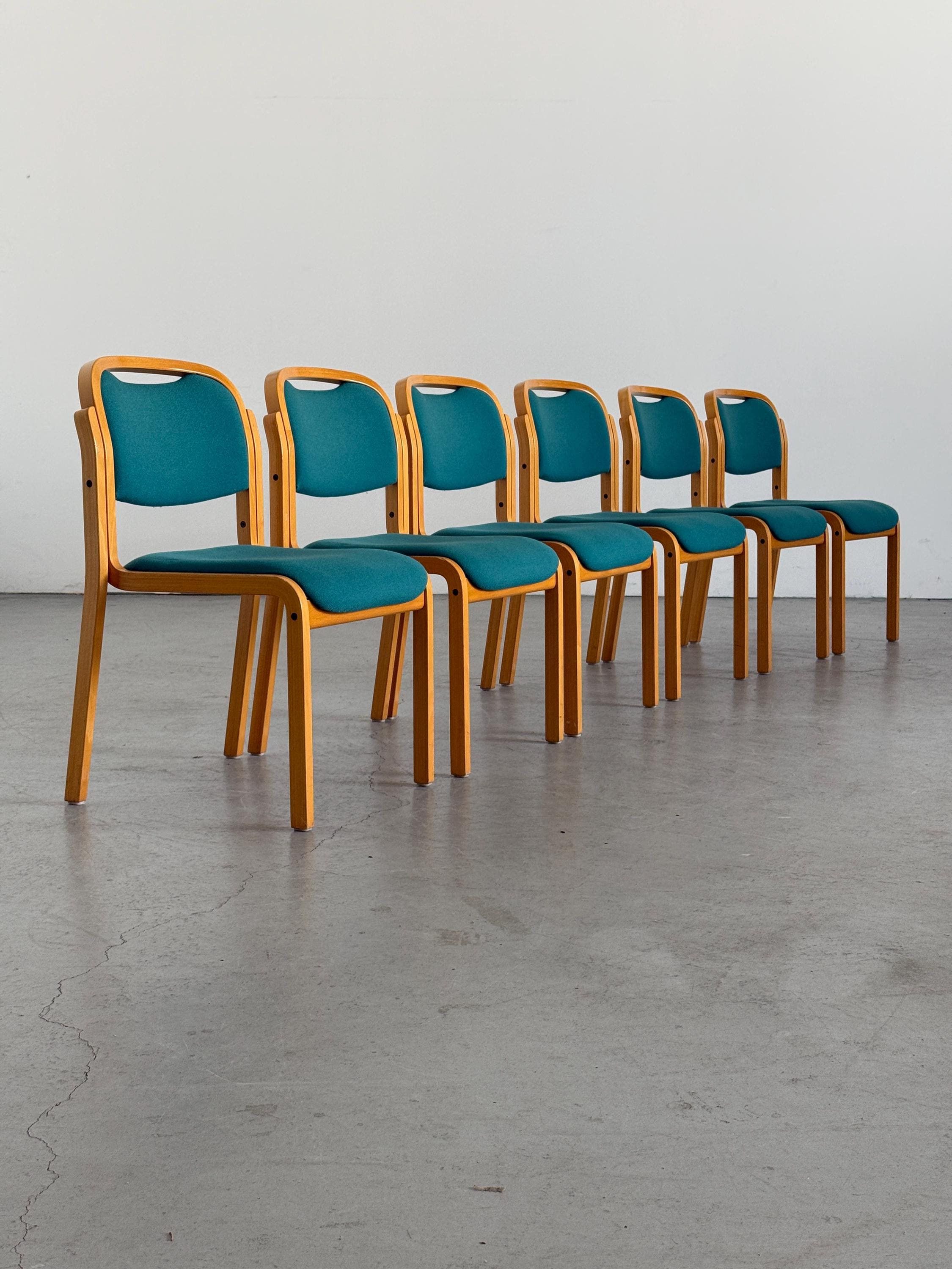 Stackable Side Chairs with Petrol Blue Upholstery by Brunner
