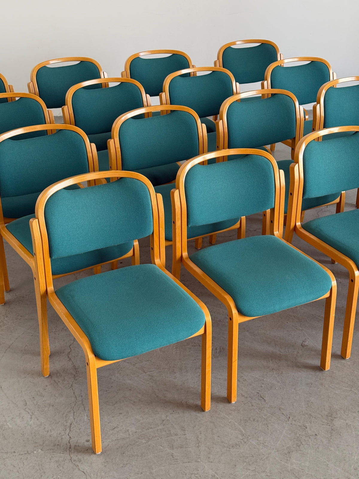 Stackable Side Chairs with Petrol Blue Upholstery by Brunner