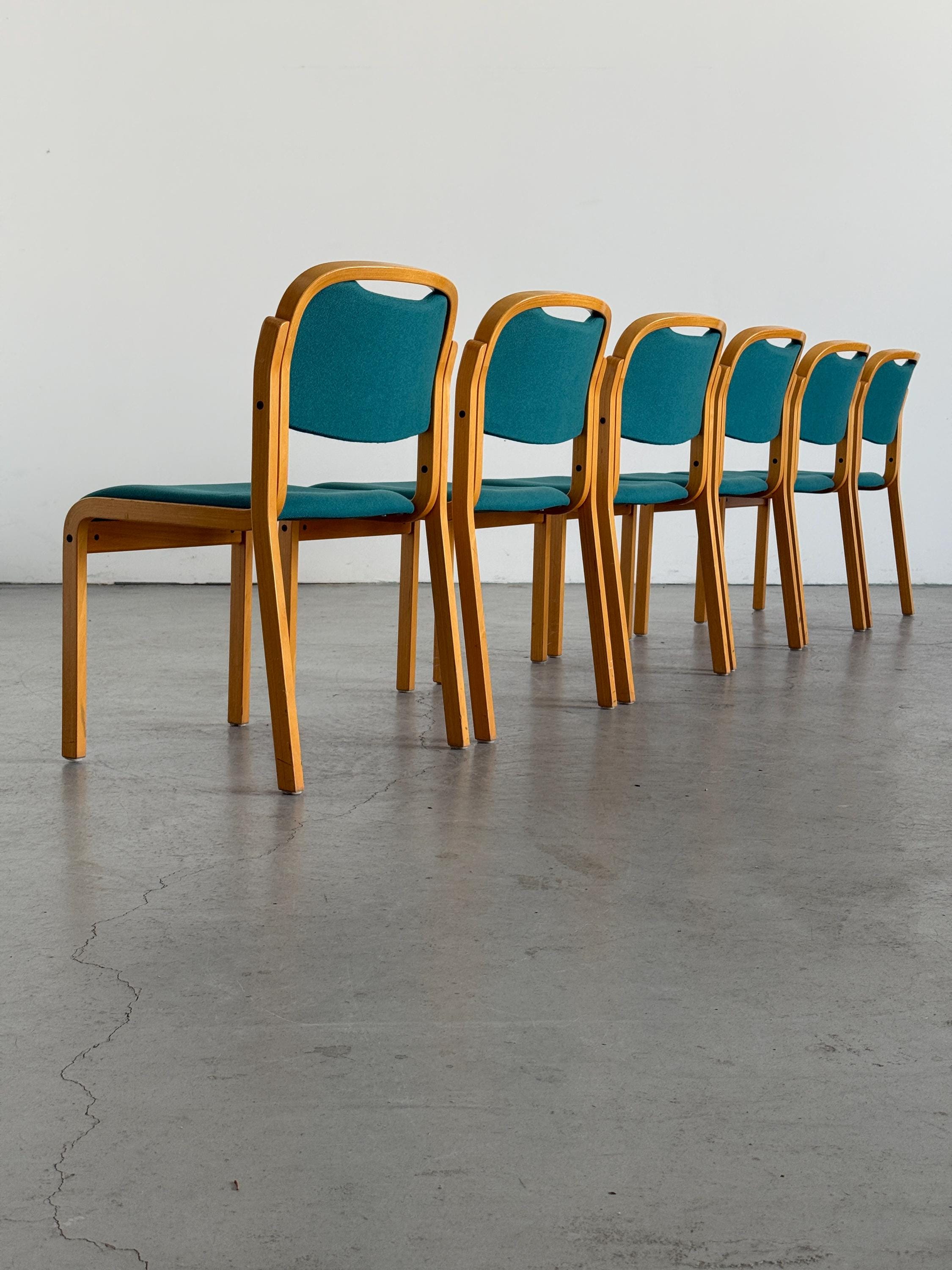 Stackable Side Chairs with Petrol Blue Upholstery by Brunner