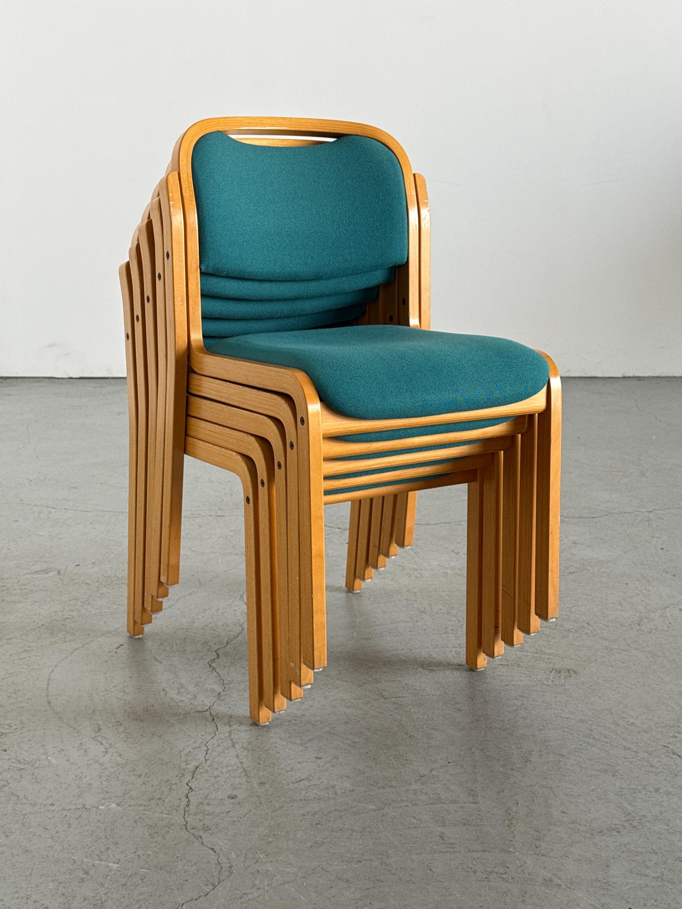 Stackable Side Chairs with Petrol Blue Upholstery by Brunner