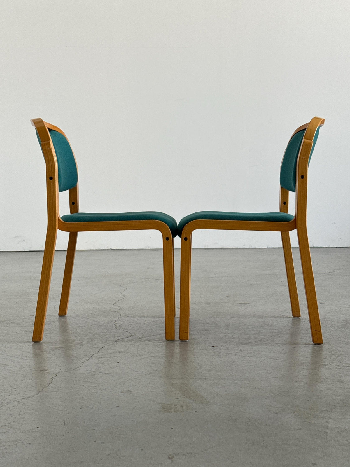 Stackable Side Chairs with Petrol Blue Upholstery by Brunner