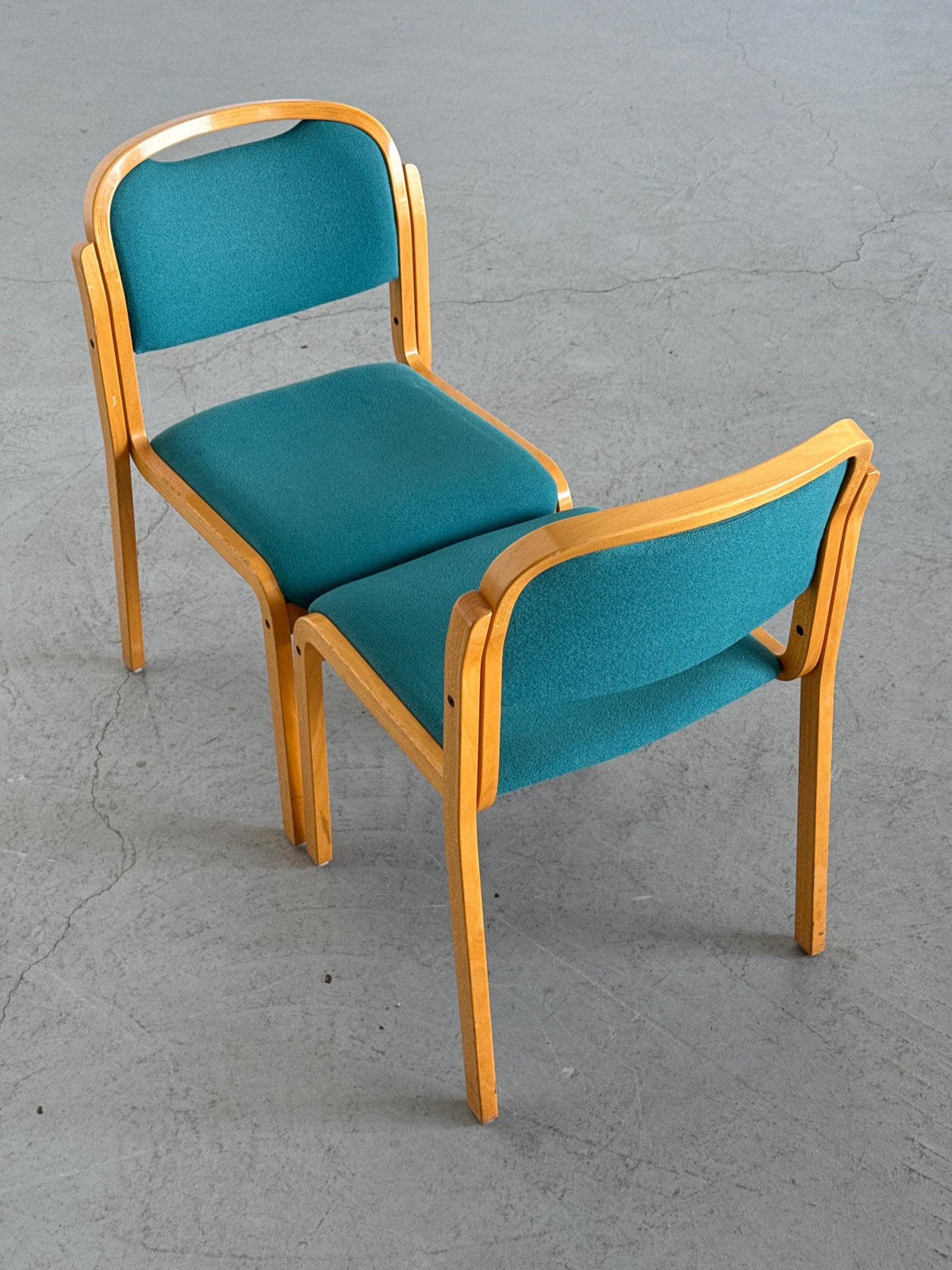 Stackable Side Chairs with Petrol Blue Upholstery by Brunner