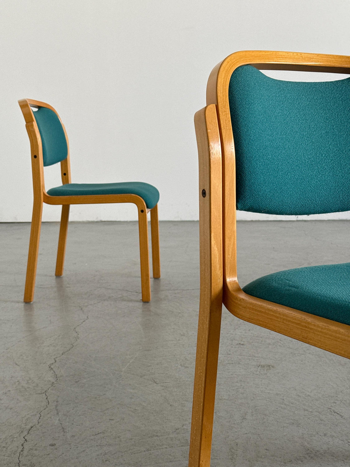 Stackable Side Chairs with Petrol Blue Upholstery by Brunner