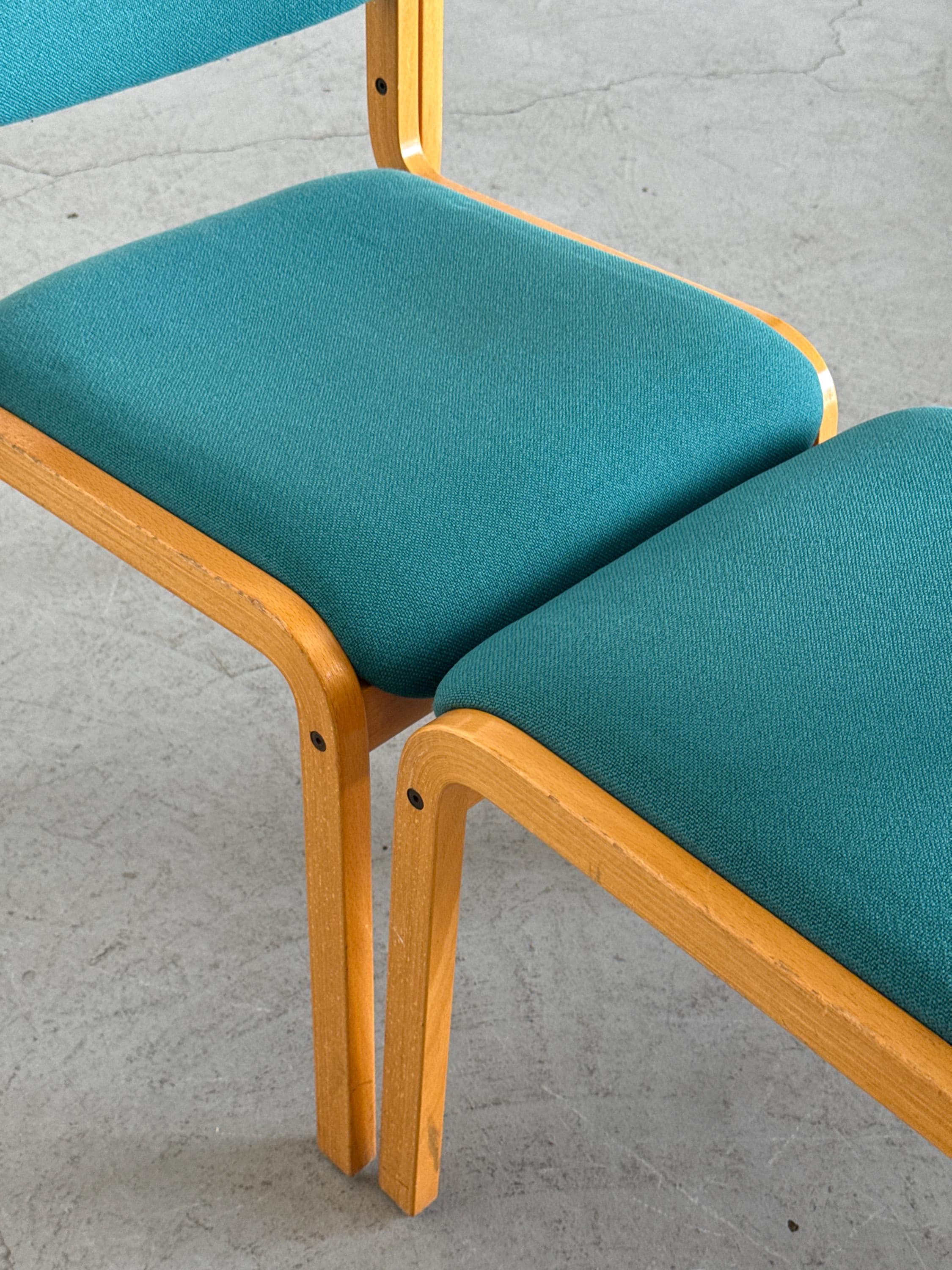 Stackable Side Chairs with Petrol Blue Upholstery by Brunner