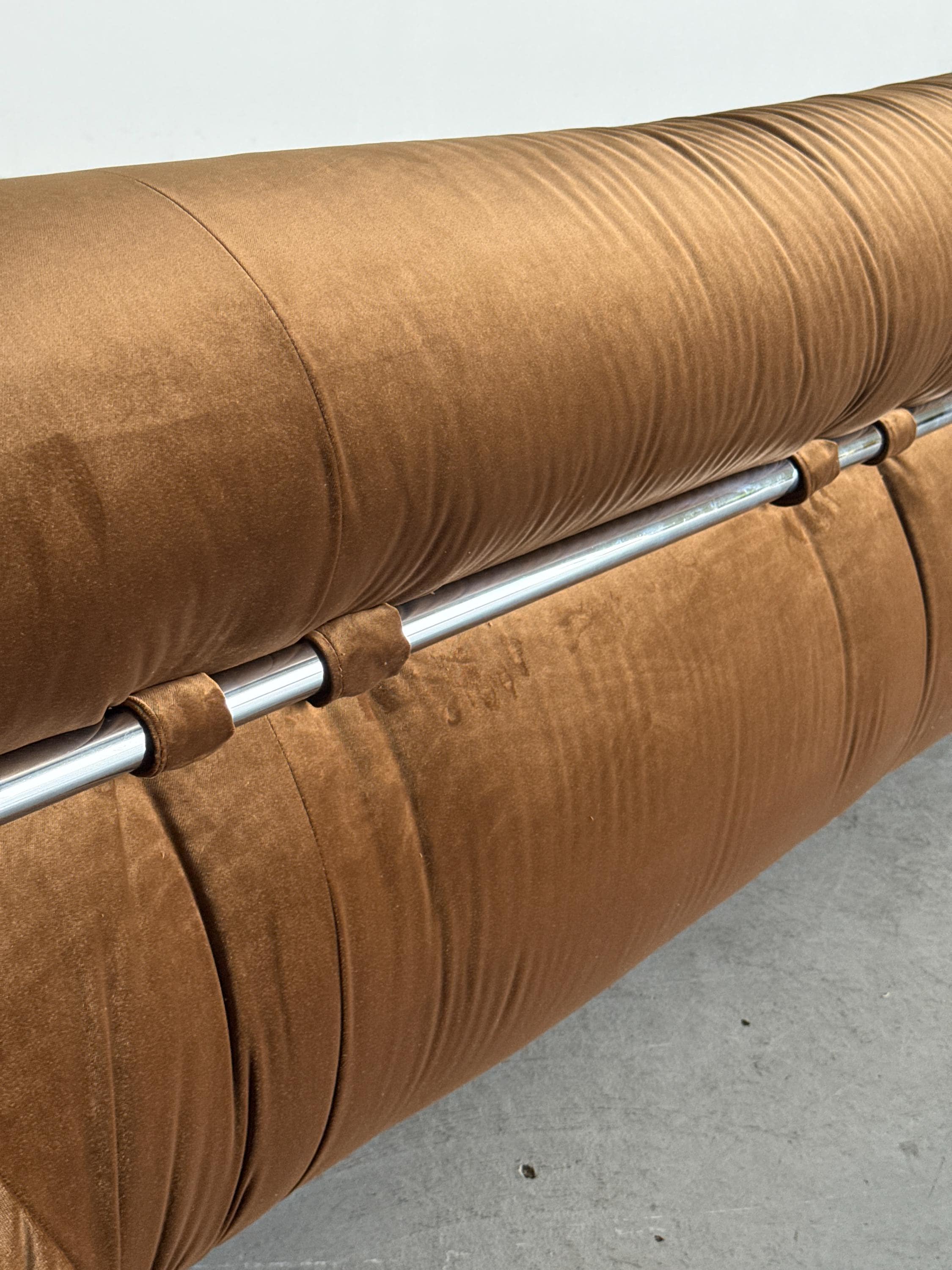 Tufted Chromed Tubular Steel Sofa by Mario Sabot
