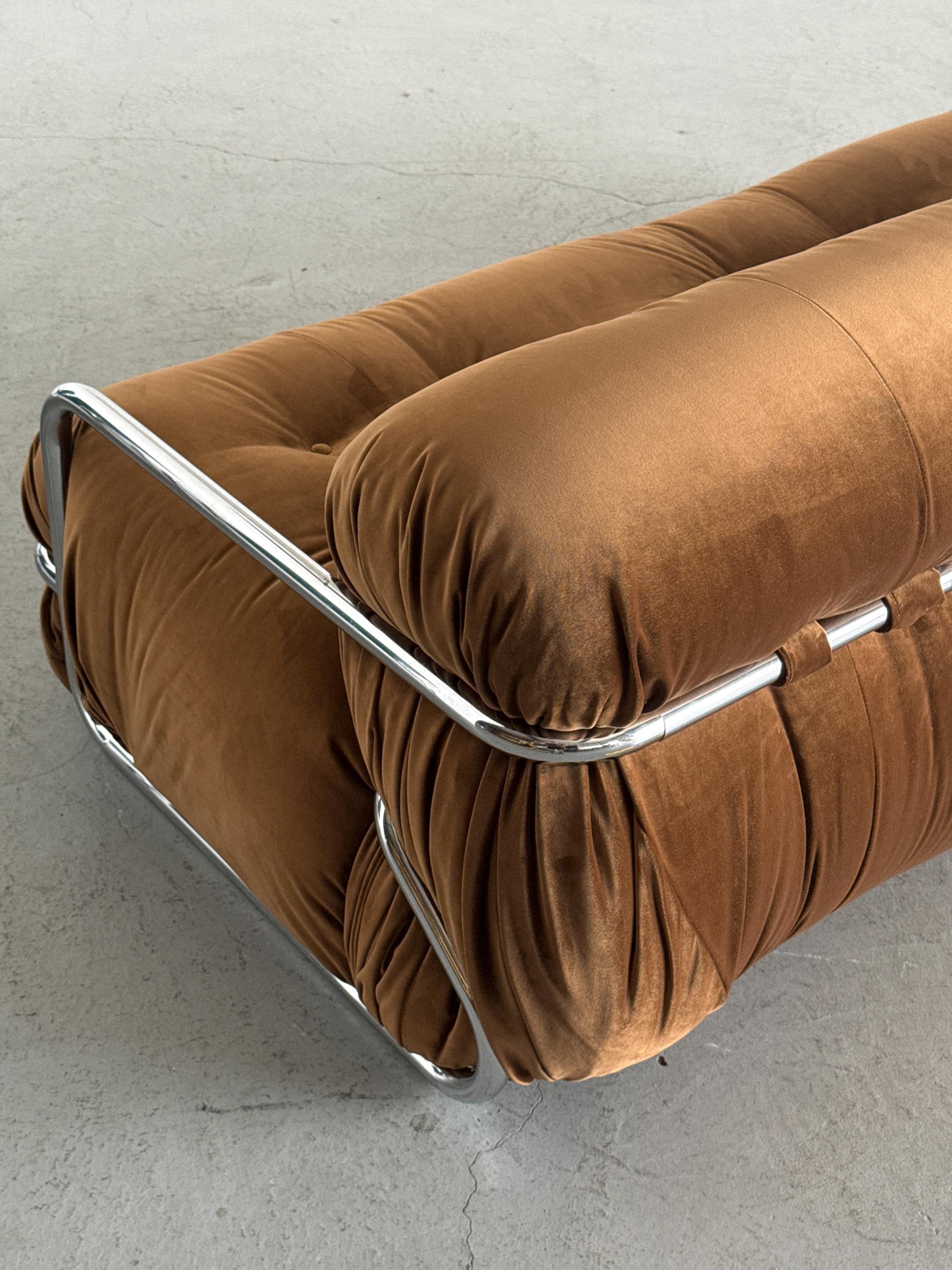 Tufted Chromed Tubular Steel Sofa by Mario Sabot