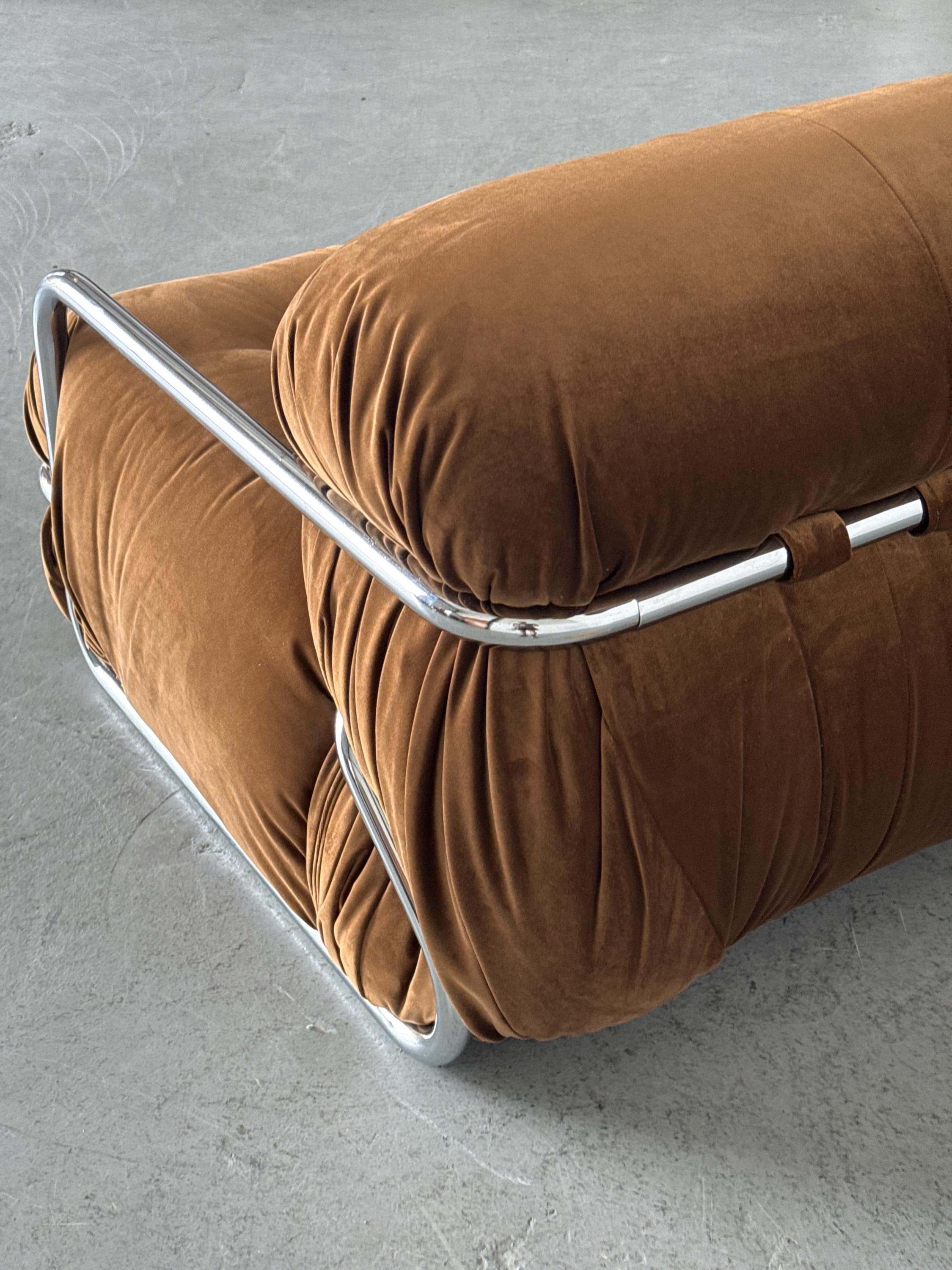Tufted Chromed Tubular Steel Sofa by Mario Sabot