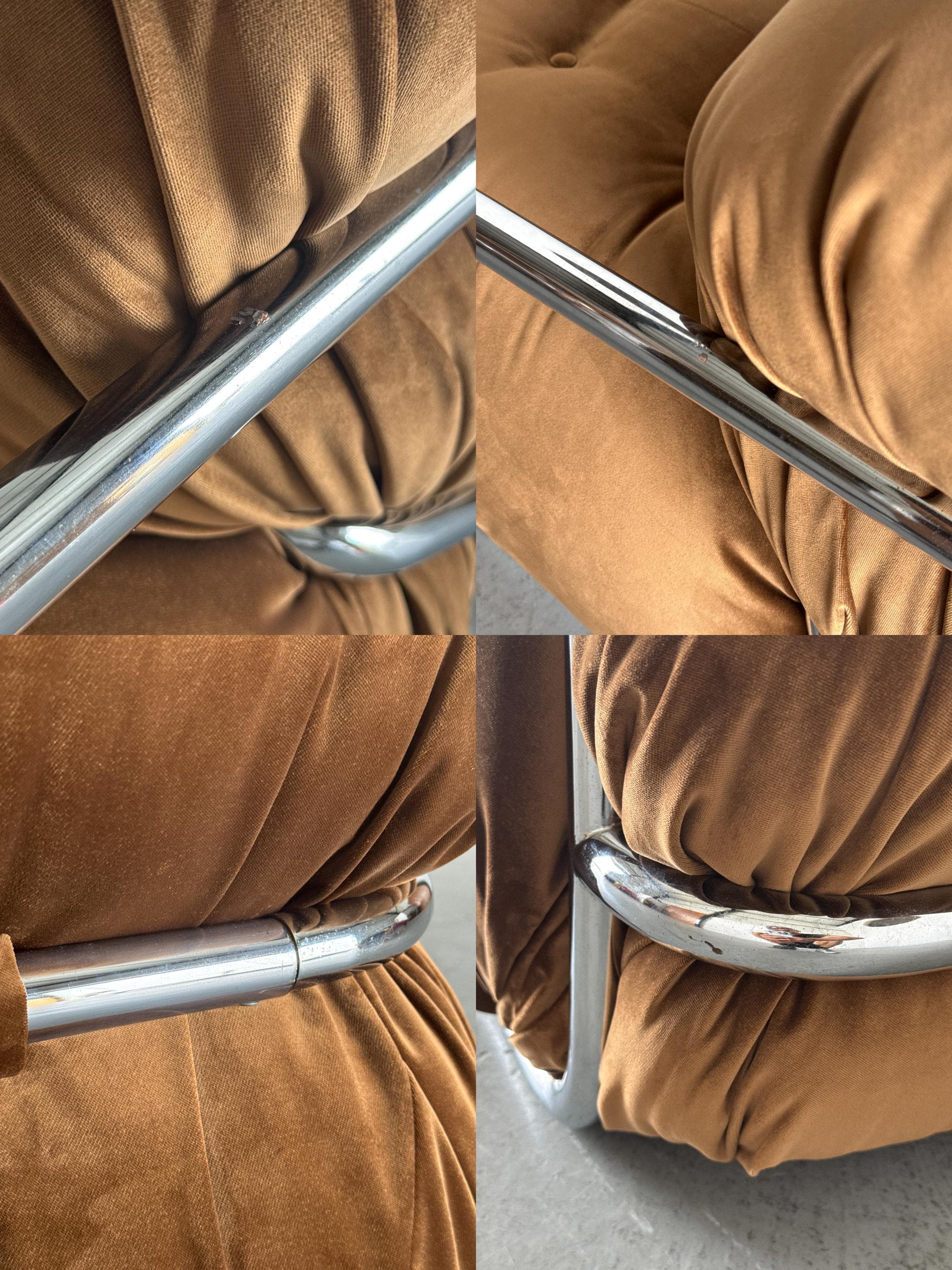 Tufted Chromed Tubular Steel Sofa by Mario Sabot