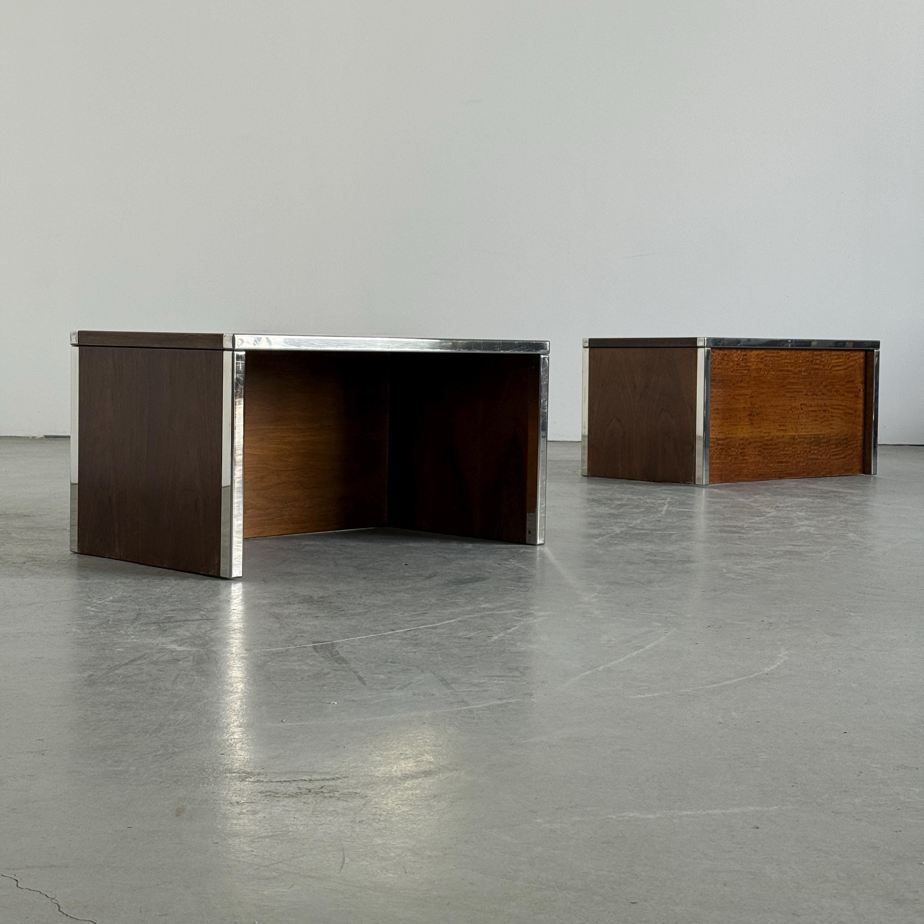 Wood and Chrome Side Tables or Bedside Tables
