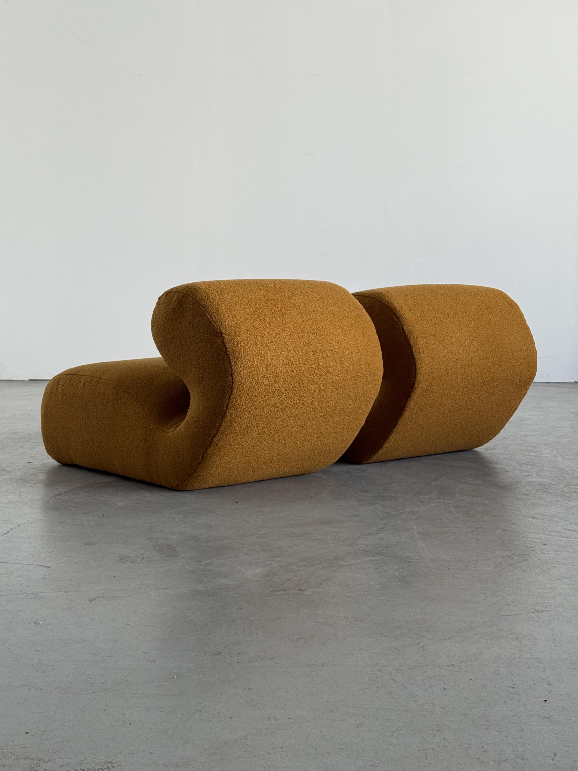 Sculptural Lounge Chairs in Ochre Bouclé