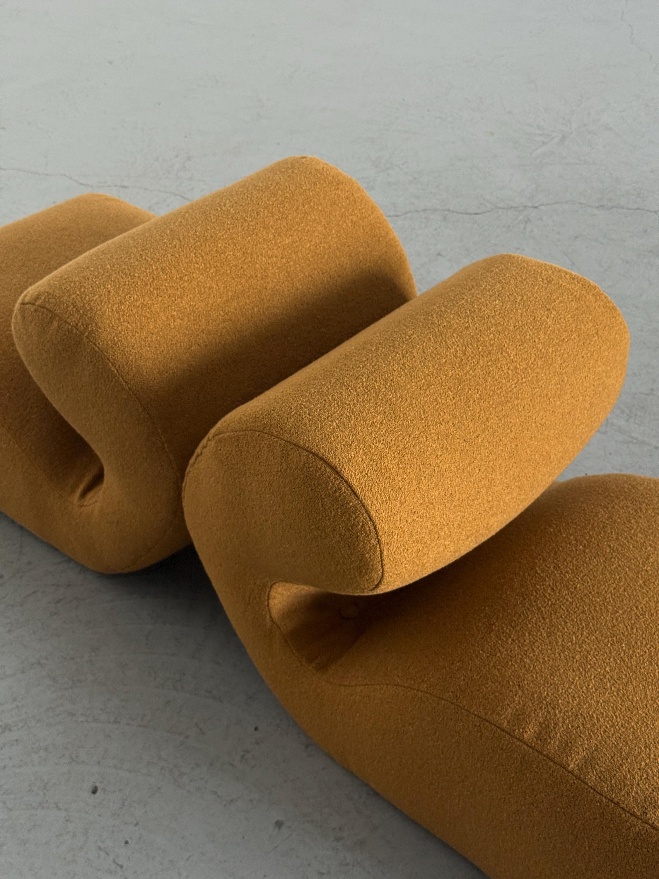 Sculptural Lounge Chairs in Ochre Bouclé