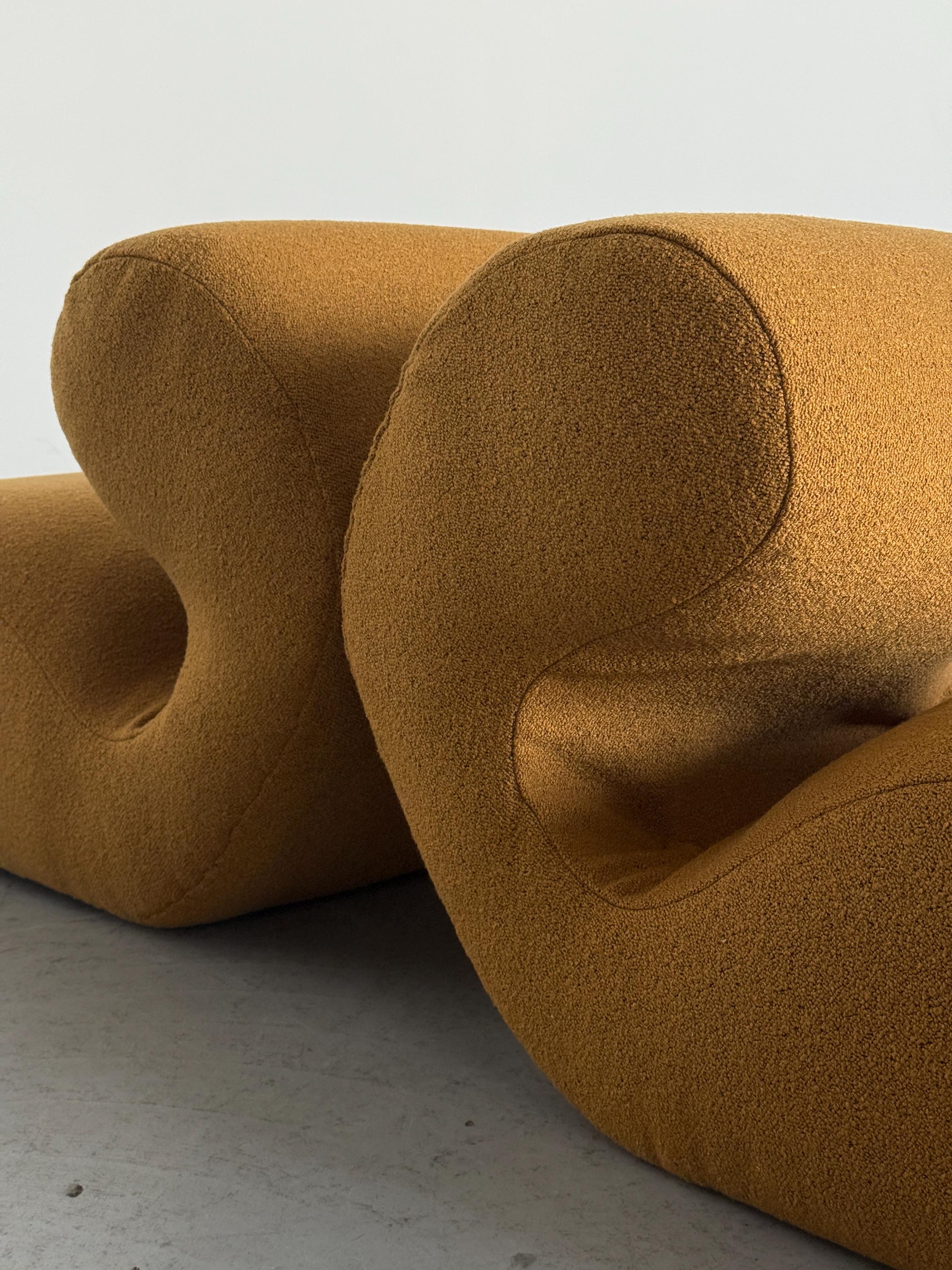 Sculptural Lounge Chairs in Ochre Bouclé