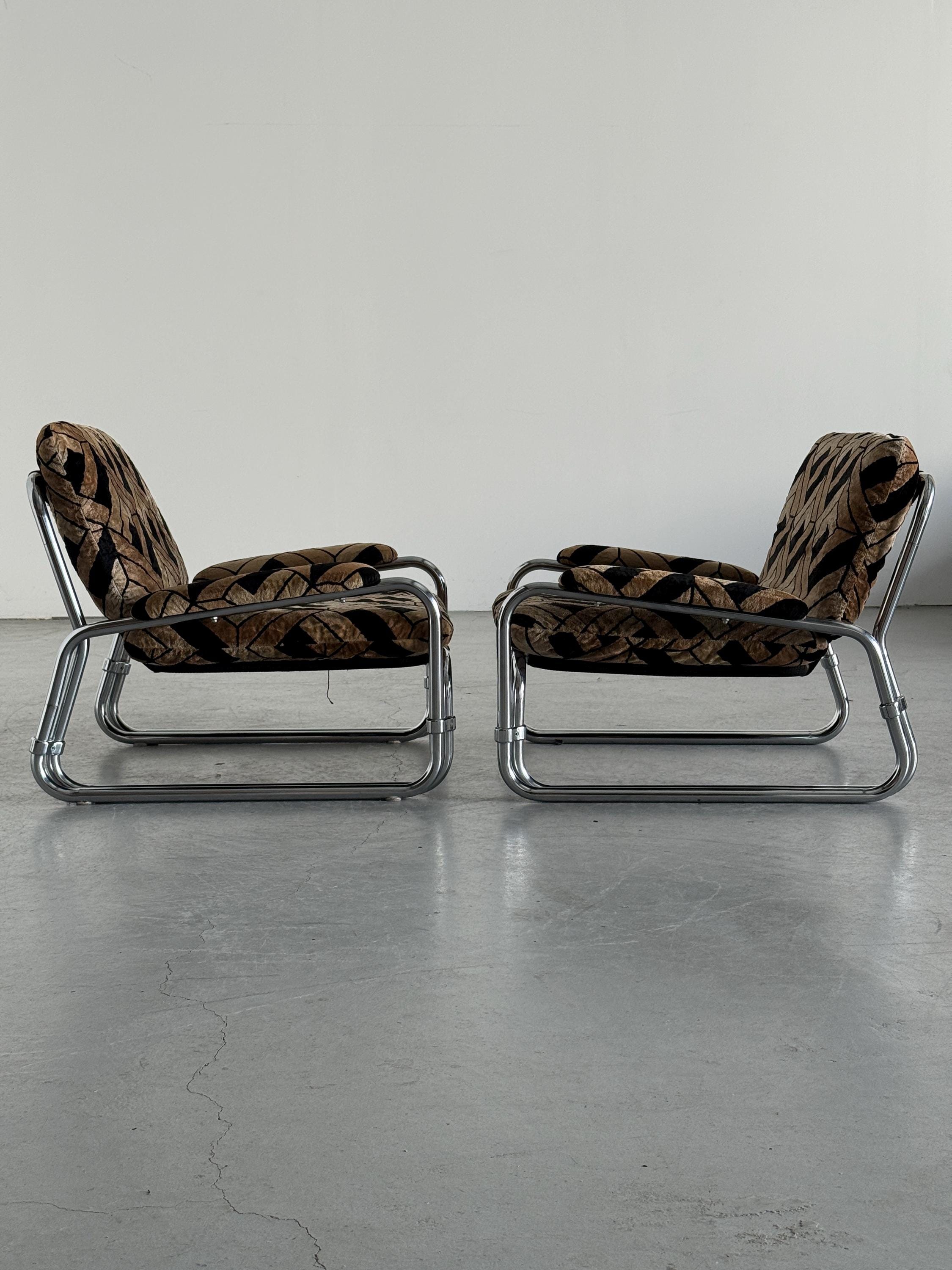 Tubular Steel Chrome Seating Set in Geometric Velvet