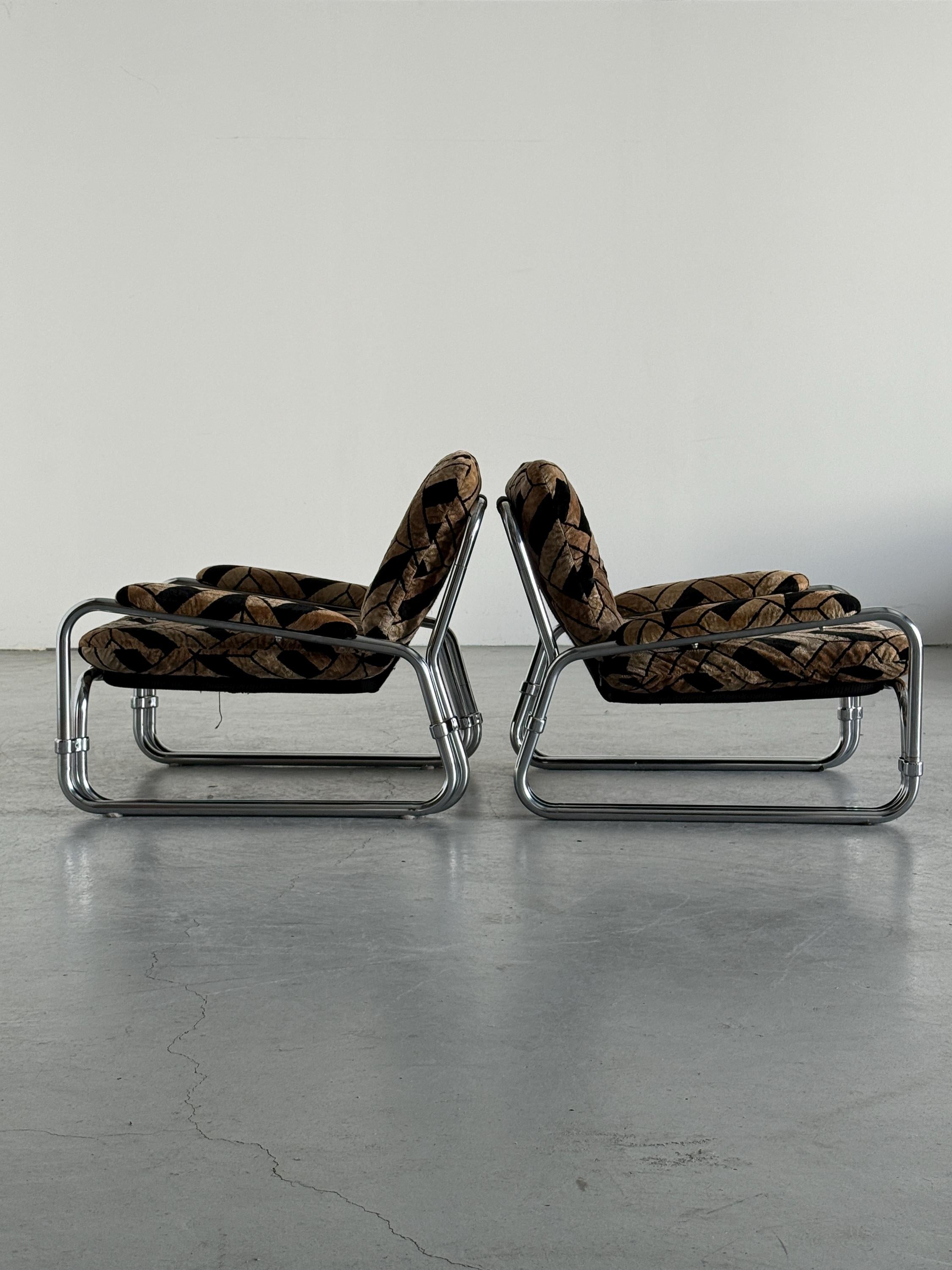 Tubular Steel Chrome Seating Set in Geometric Velvet