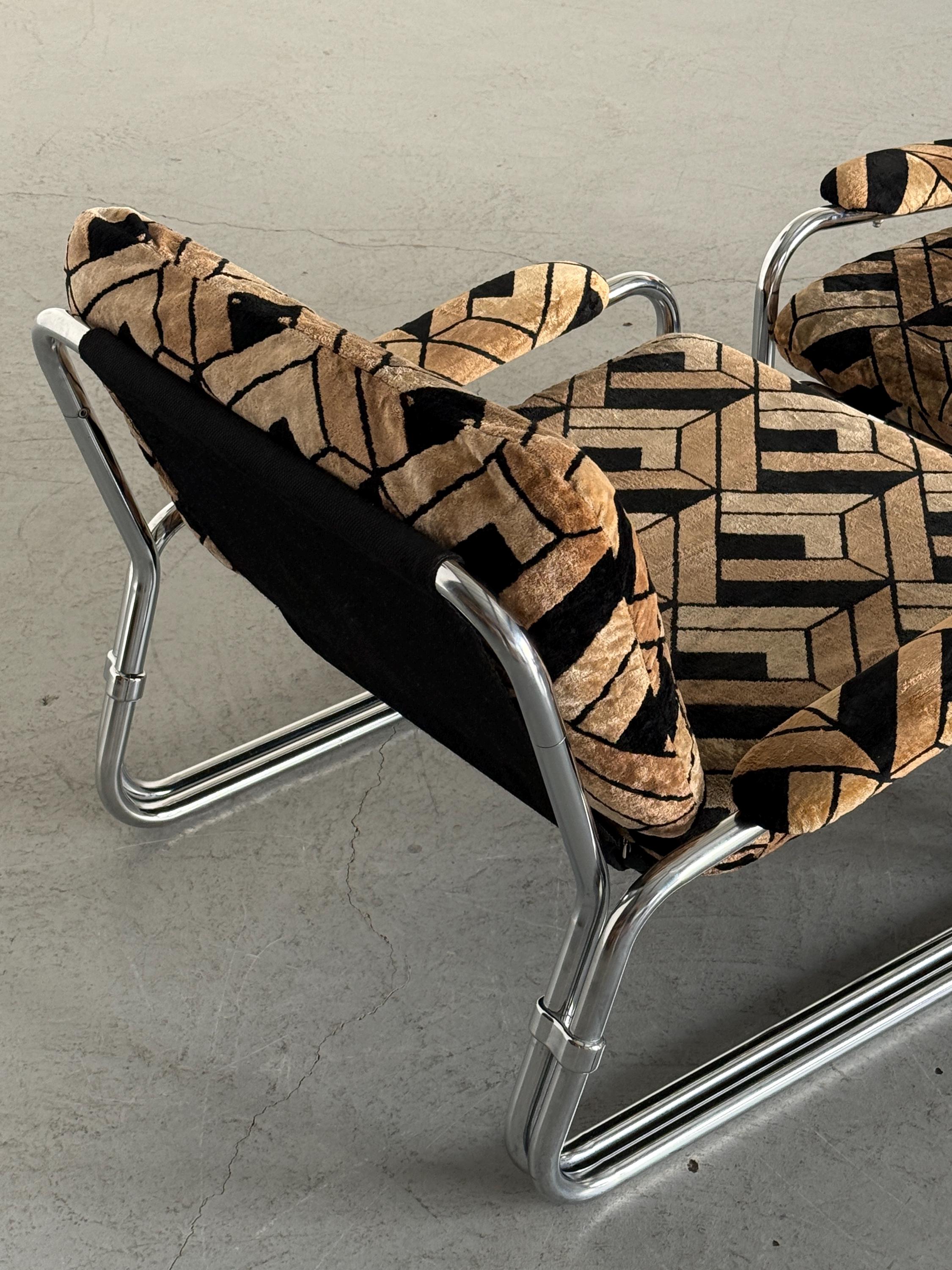 Tubular Steel Chrome Seating Set in Geometric Velvet