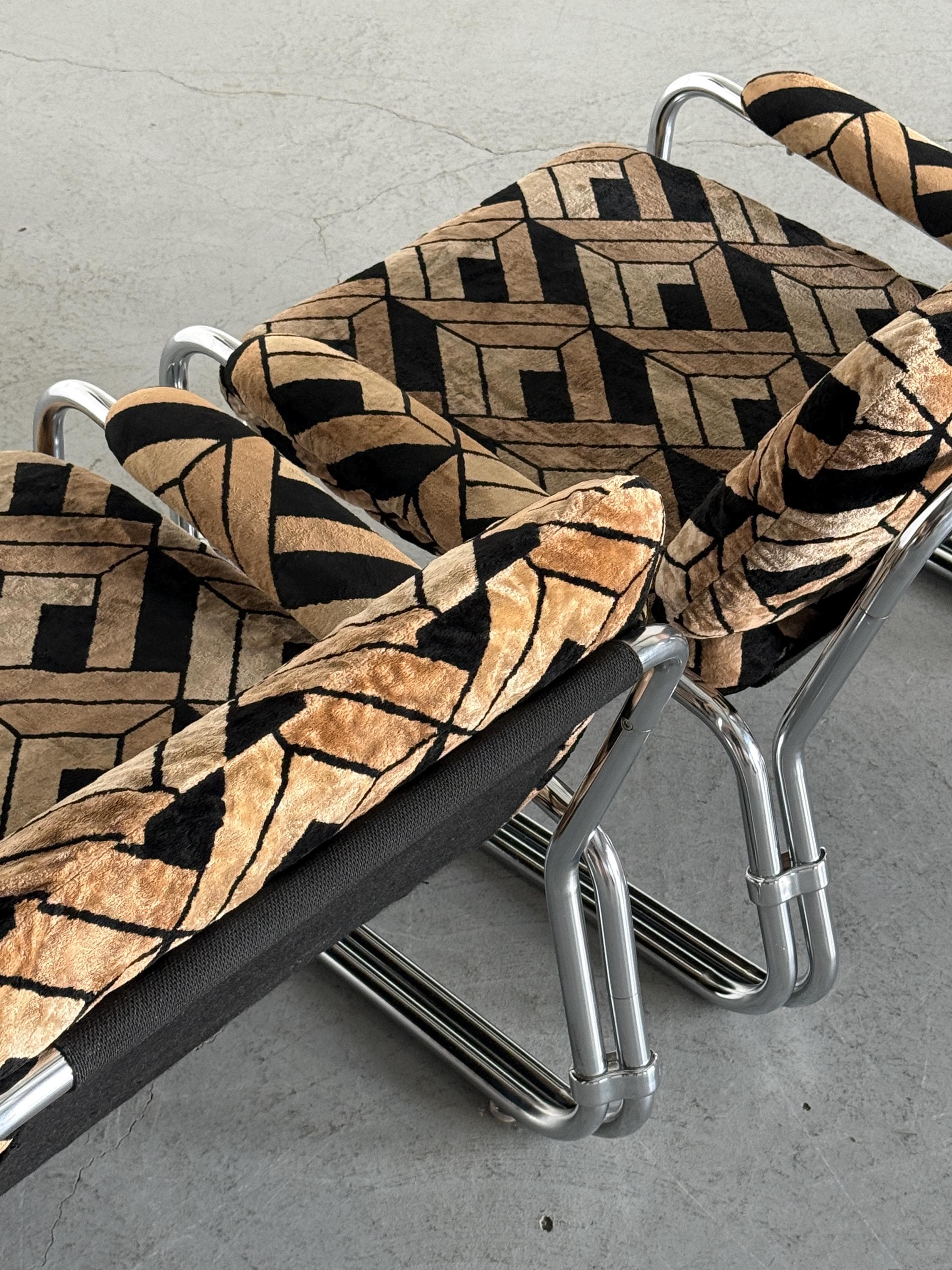 Tubular Steel Chrome Seating Set in Geometric Velvet