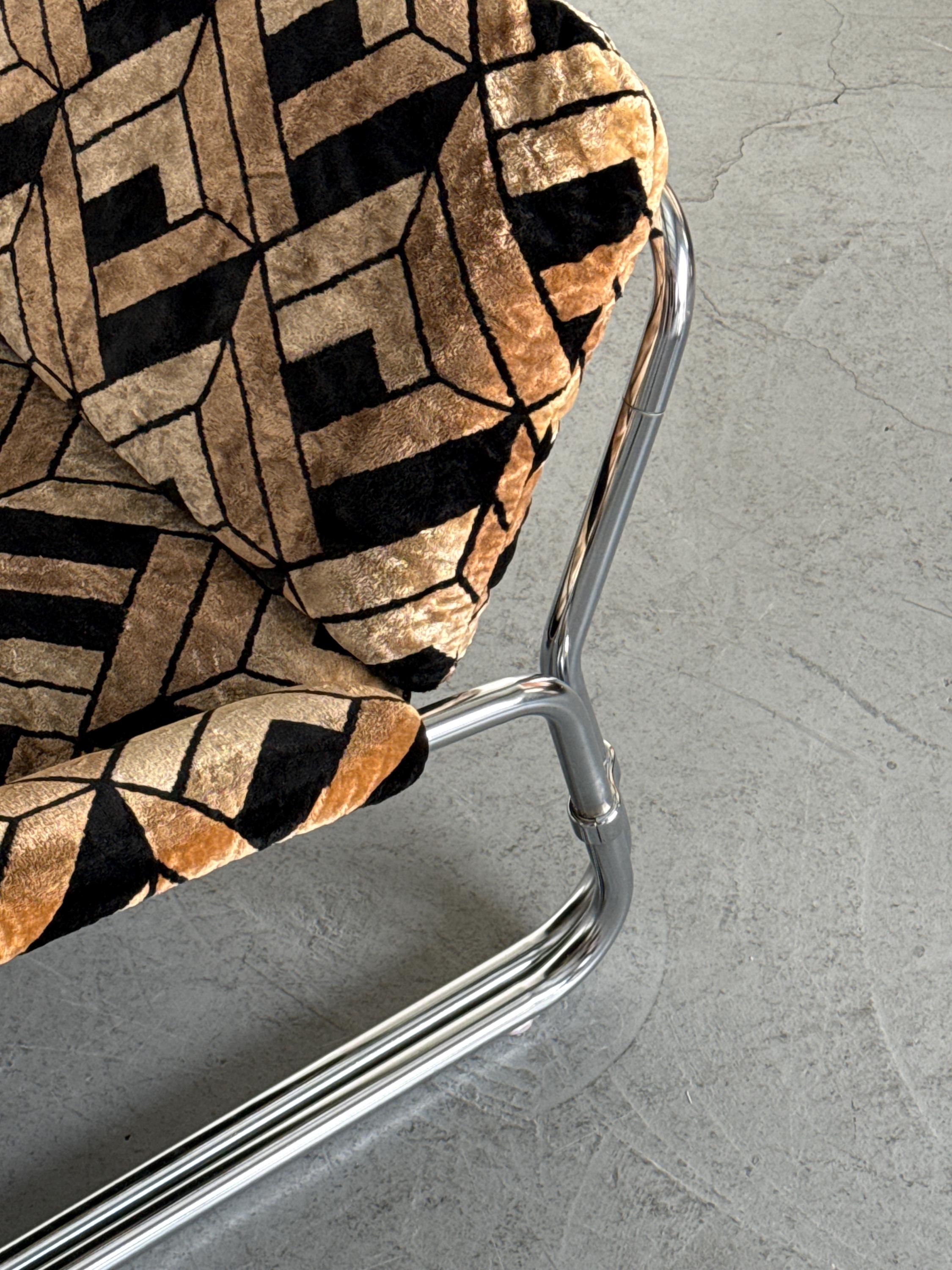 Tubular Steel Chrome Seating Set in Geometric Velvet