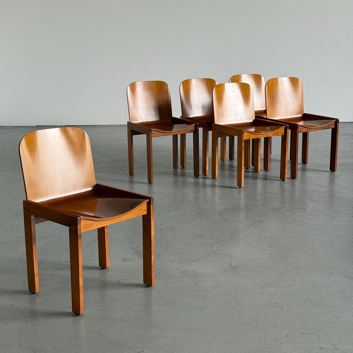 Plywood and Ash Dining Chairs Attributed to Molteni