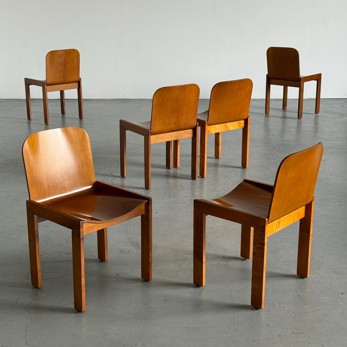 Plywood and Ash Dining Chairs Attributed to Molteni