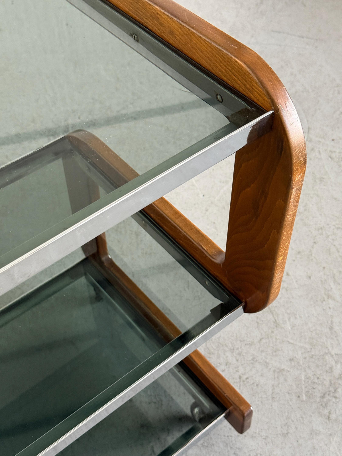Smoked Glass Serving Trolley with Sculpted Wood Frame