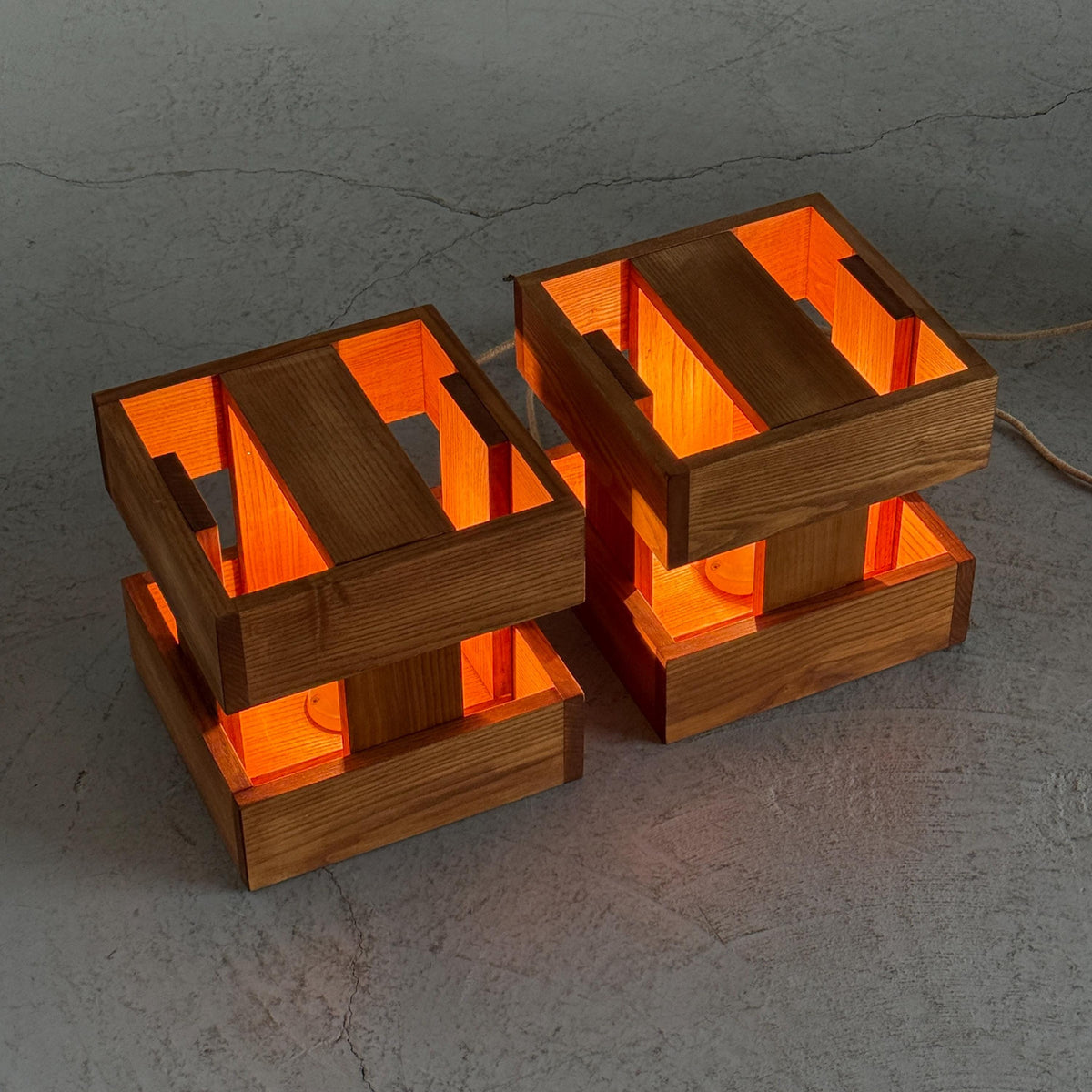 Architectural Wooden Box Table Lamps