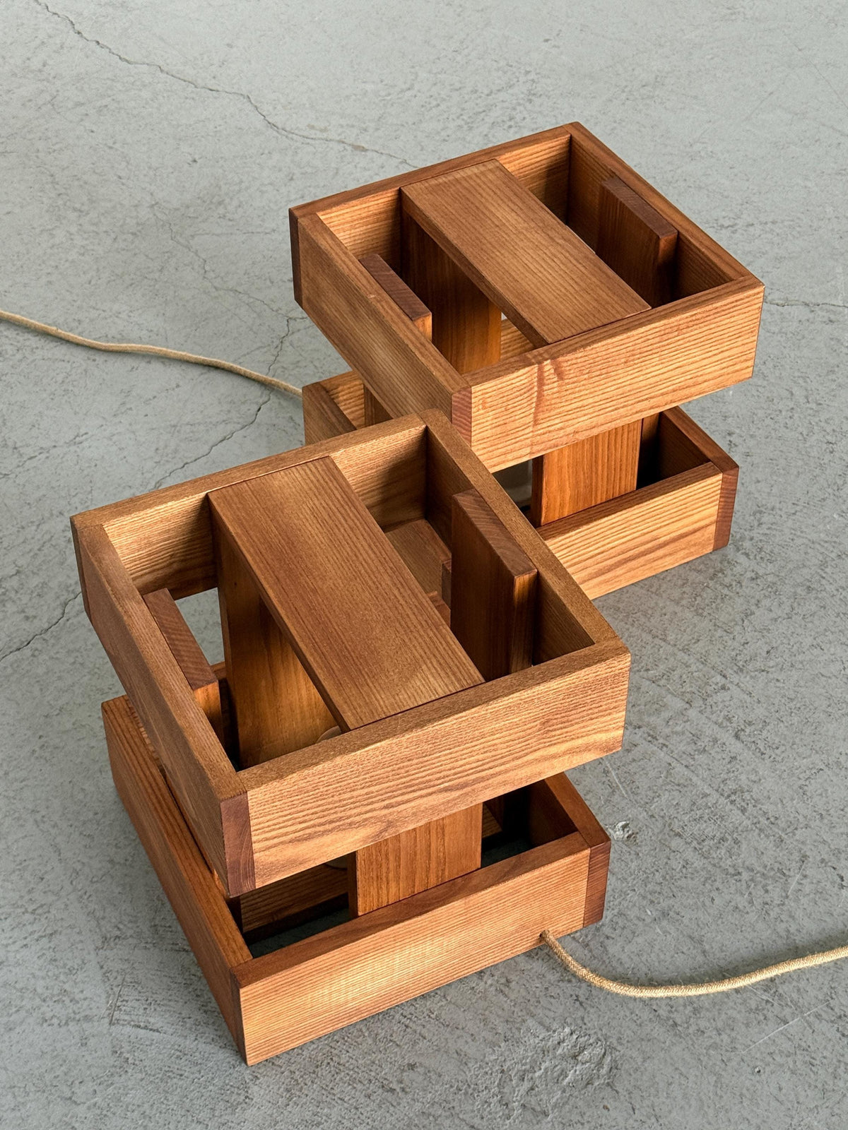 Architectural Wooden Box Table Lamps