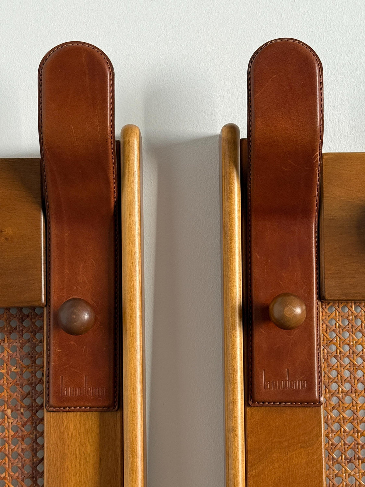 La Moderna Wall-Mounted Coat Rack in Cane and Leather
