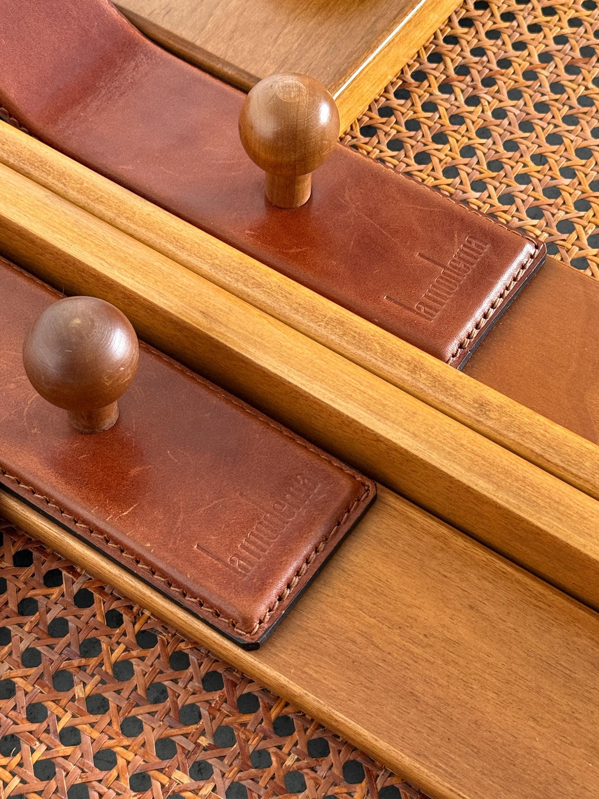 La Moderna Wall-Mounted Coat Rack in Cane and Leather