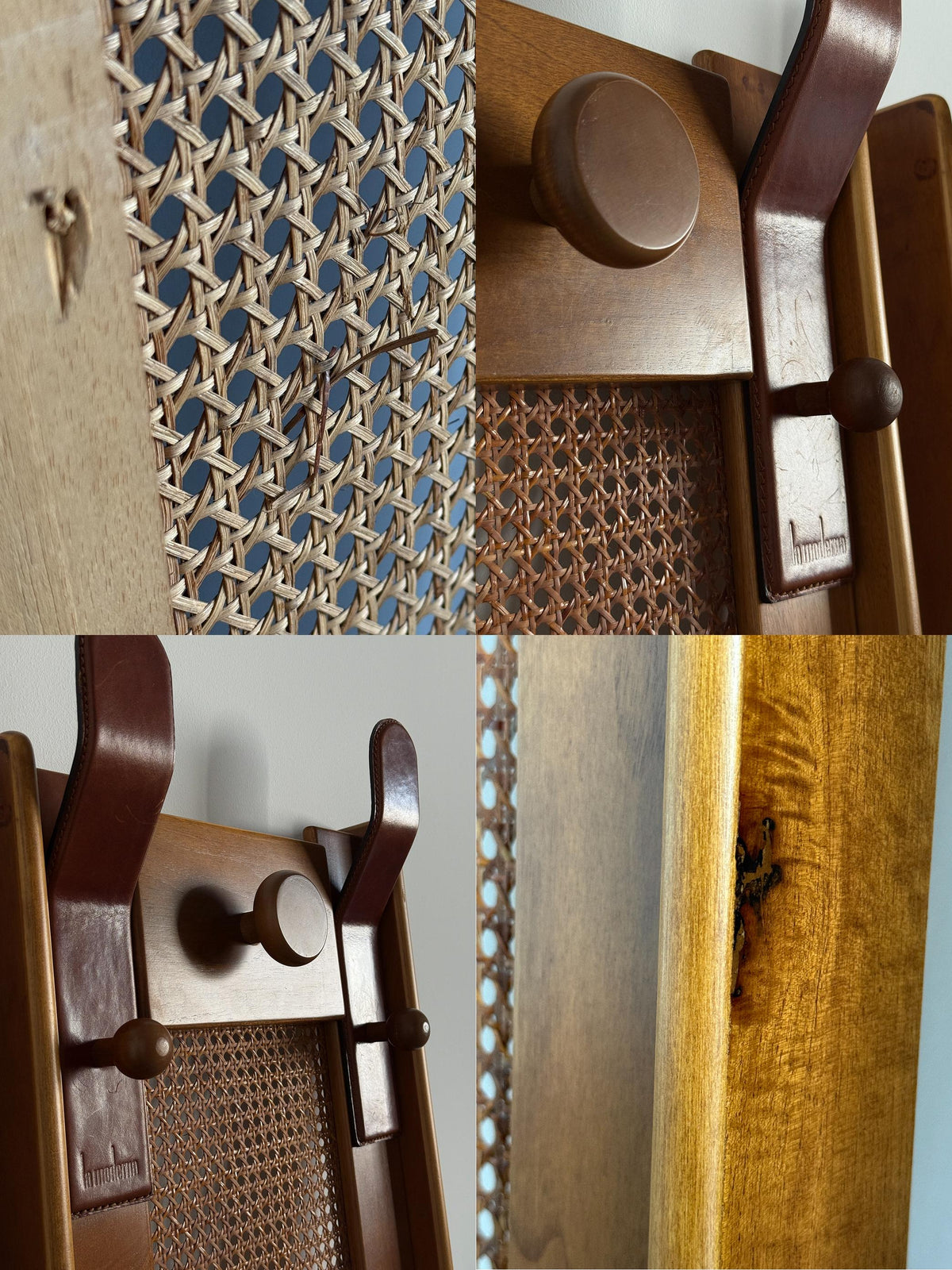 La Moderna Wall-Mounted Coat Rack in Cane and Leather