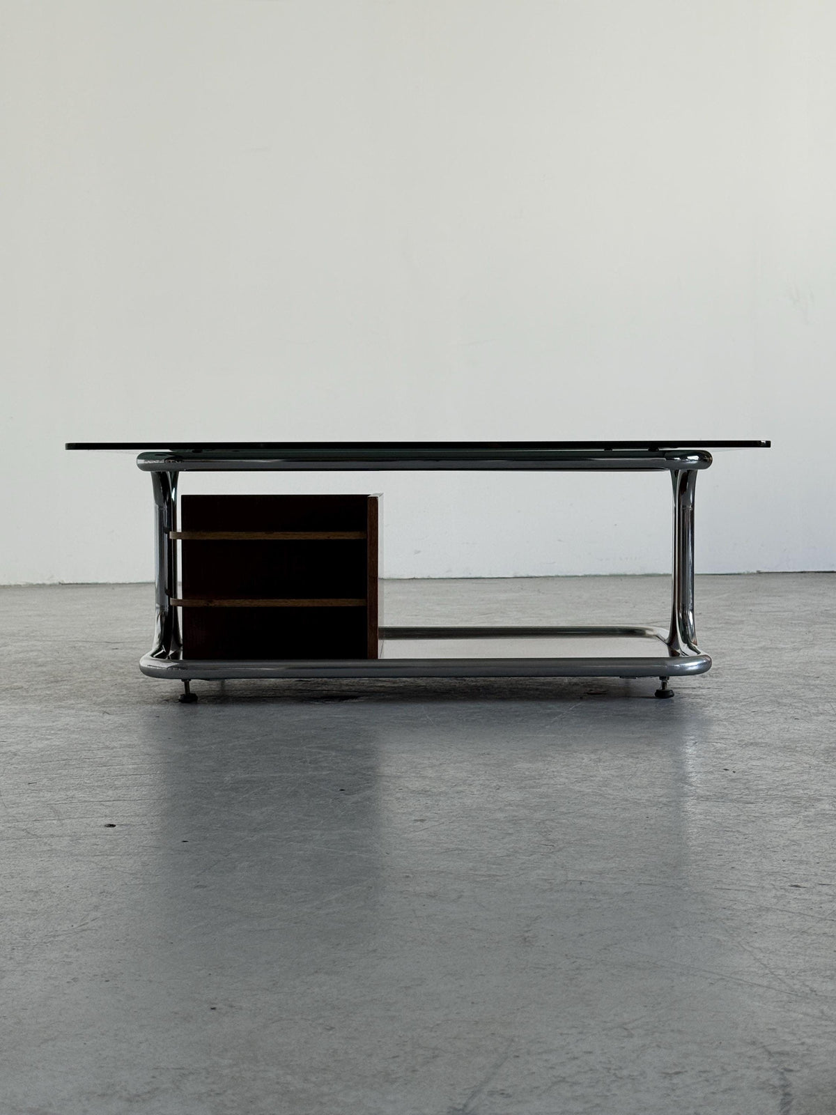 Chrome, Smoked Glass & Wood Coffee Table
