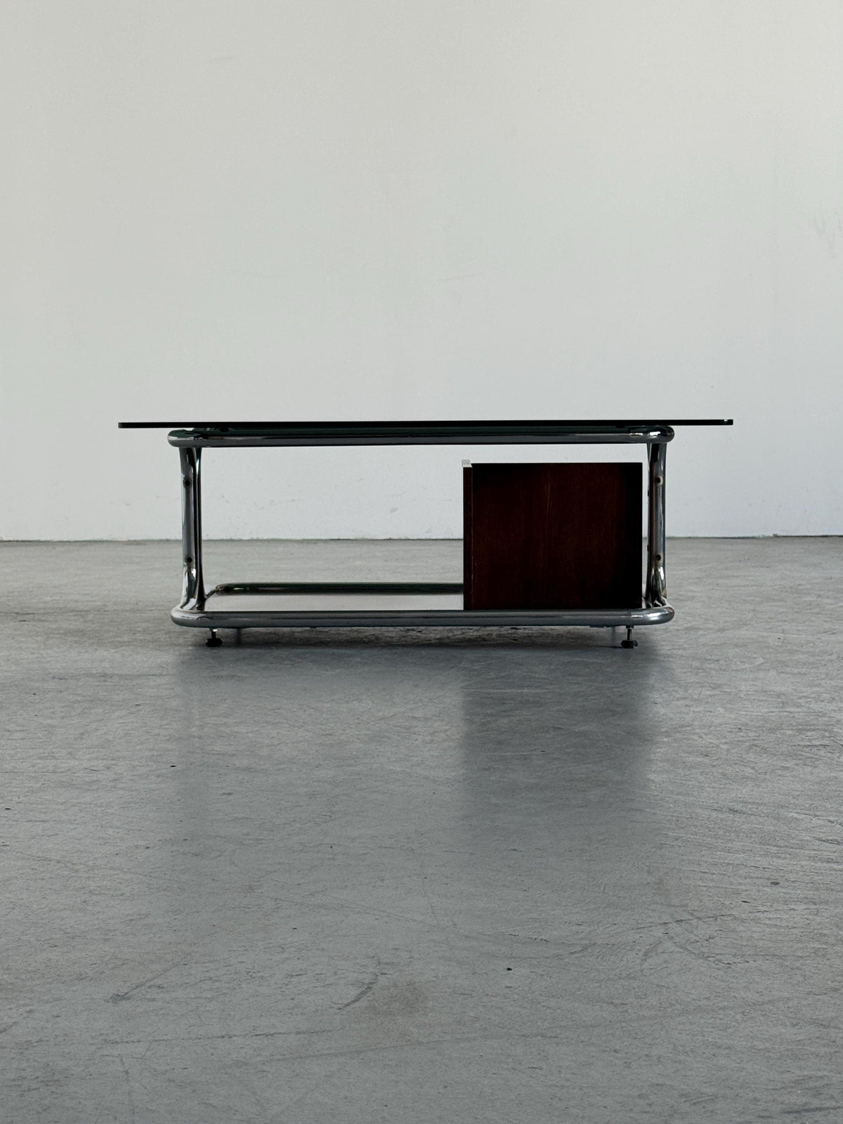 Chrome, Smoked Glass & Wood Coffee Table