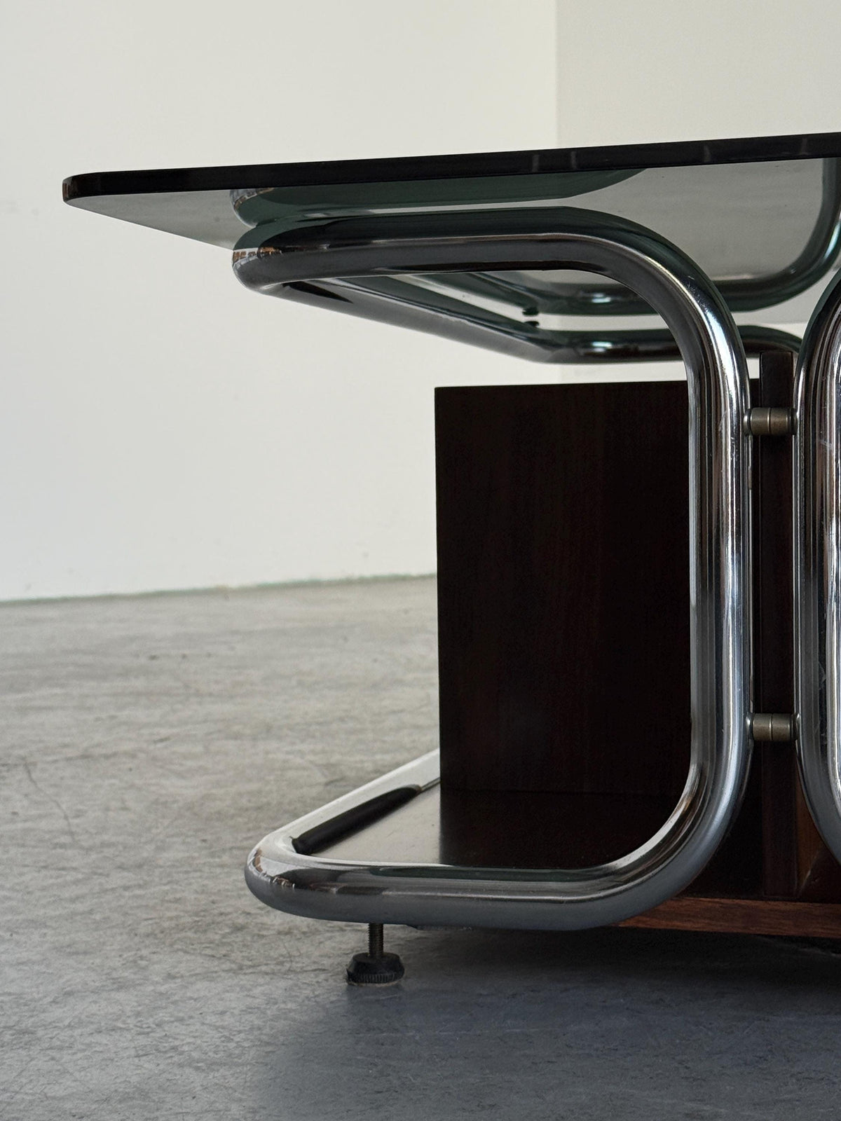 Chrome, Smoked Glass & Wood Coffee Table