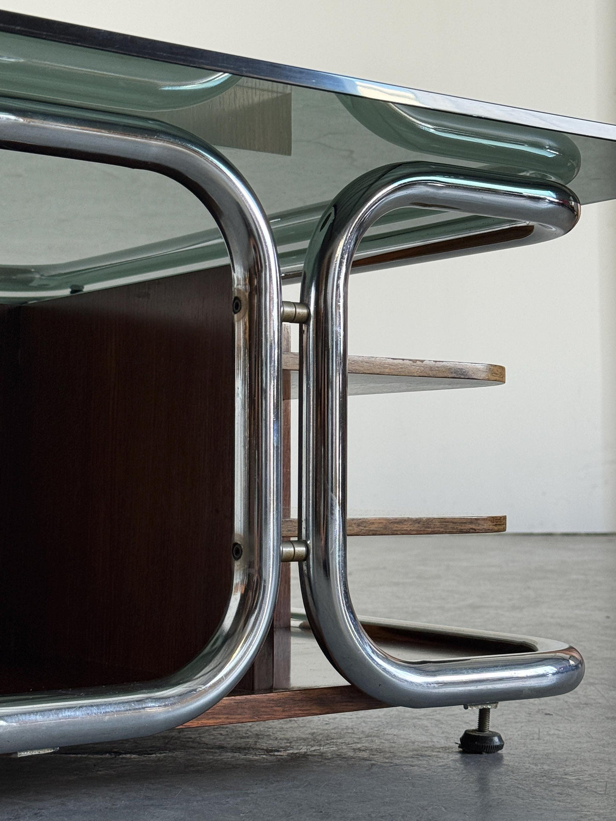 Chrome, Smoked Glass & Wood Coffee Table