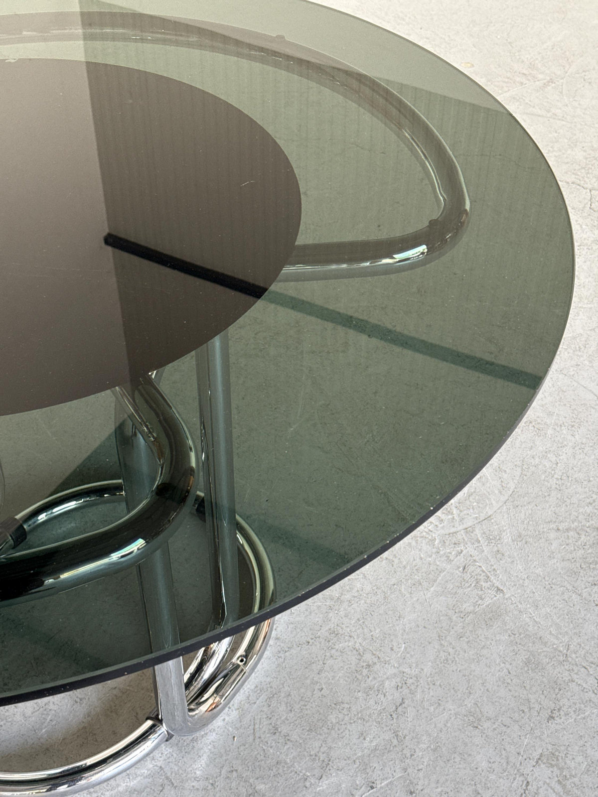 Round Smoked Glass & Chrome Dining Table
