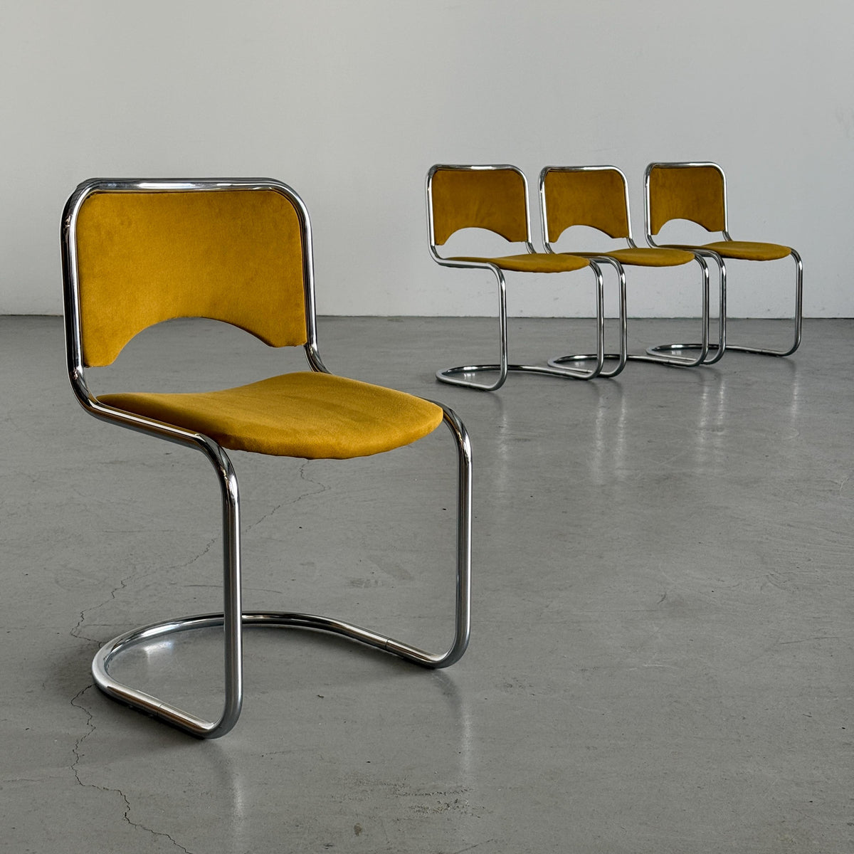 Modernist Cantilever Chairs in Dijon Velvet