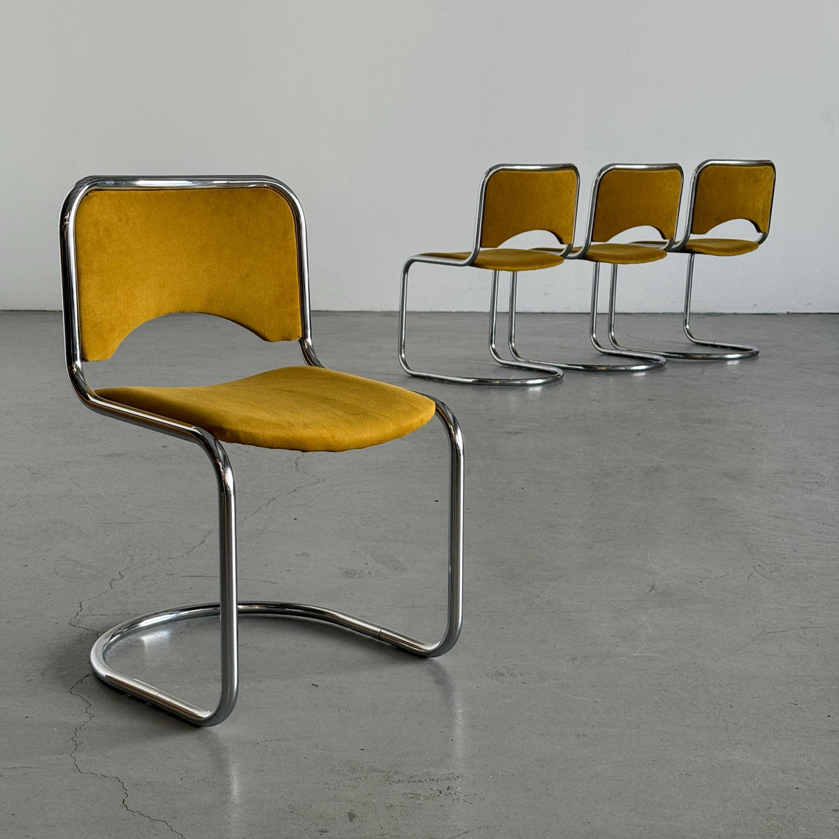 Modernist Cantilever Chairs in Dijon Velvet
