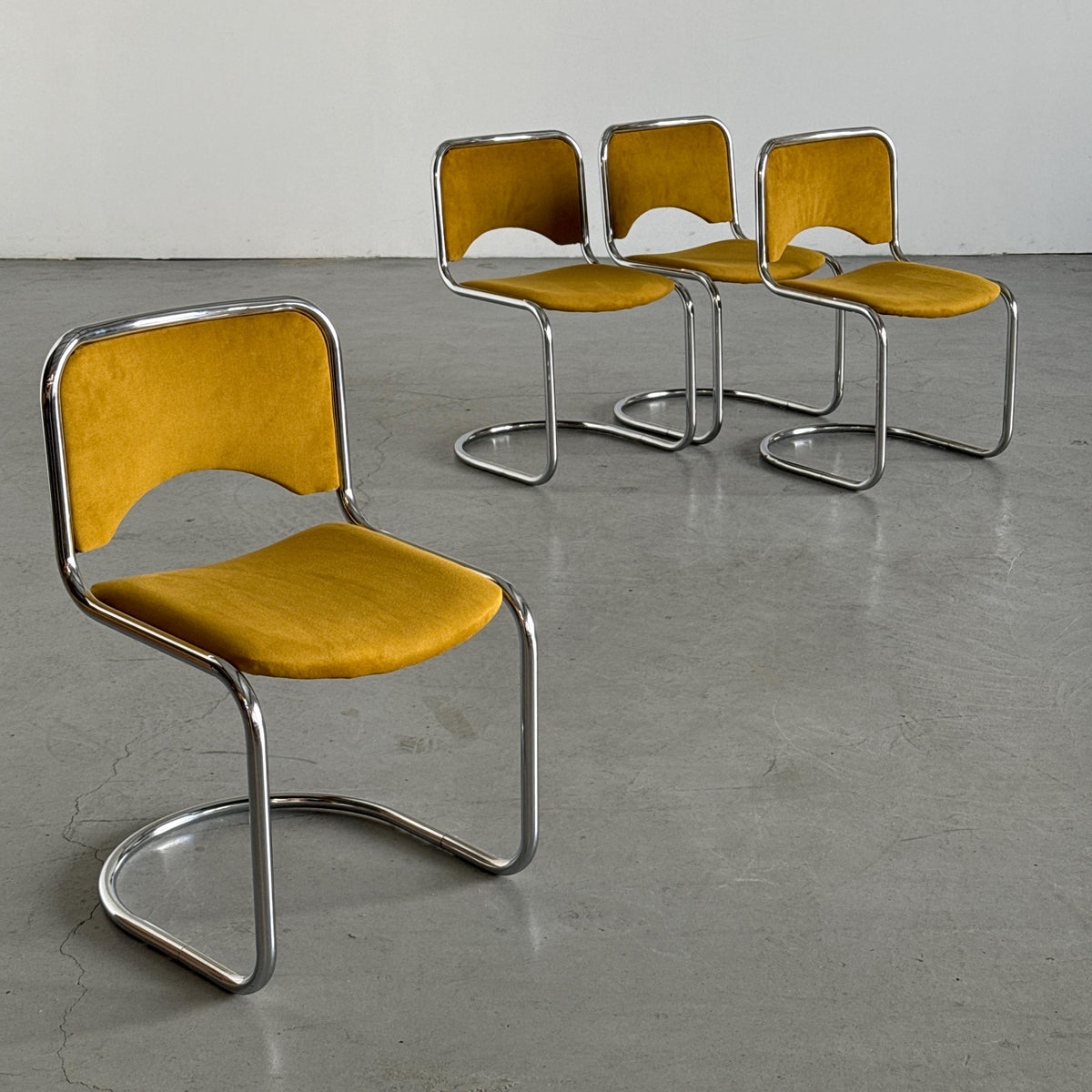 Modernist Cantilever Chairs in Dijon Velvet
