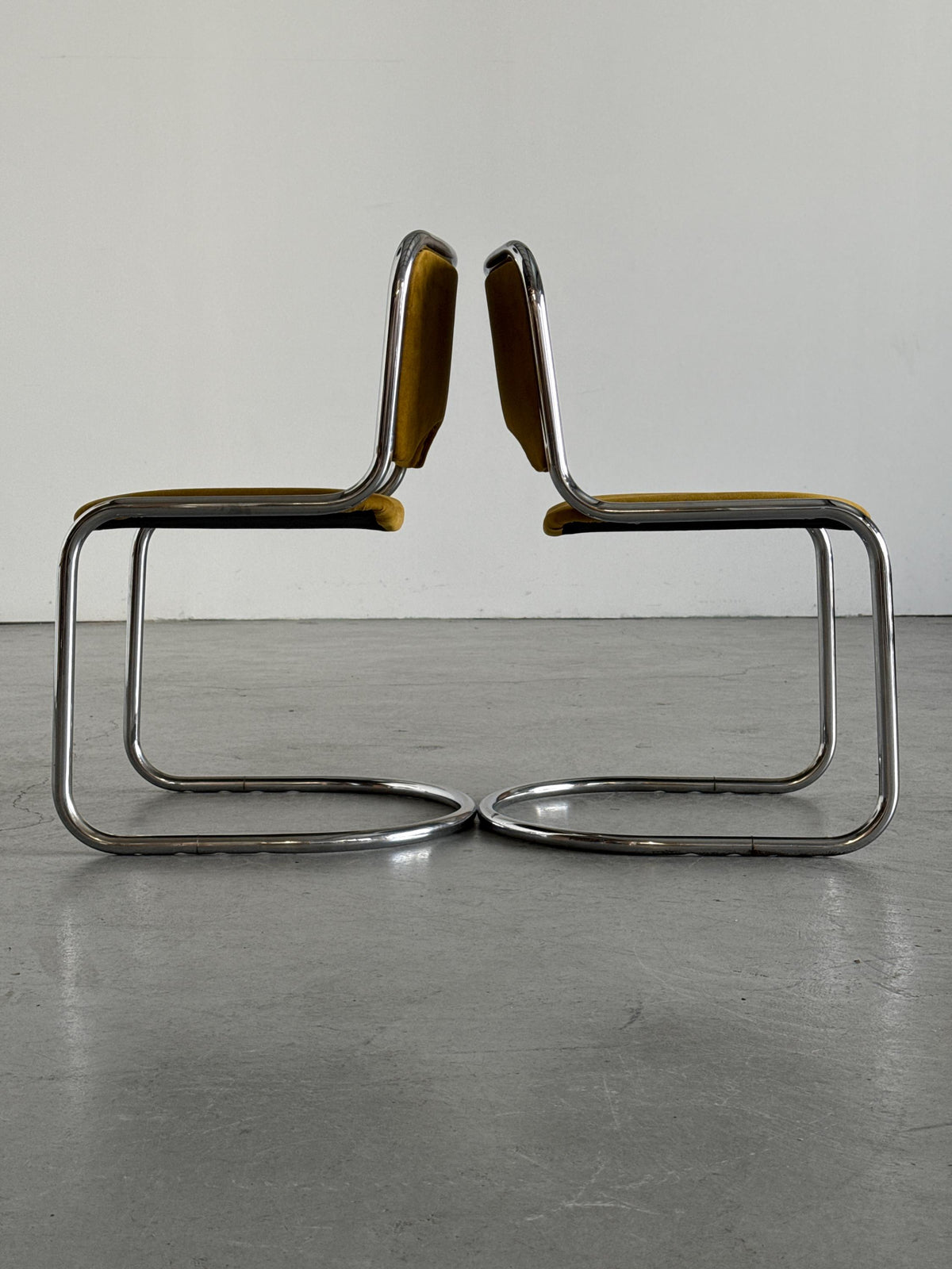 Modernist Cantilever Chairs in Dijon Velvet