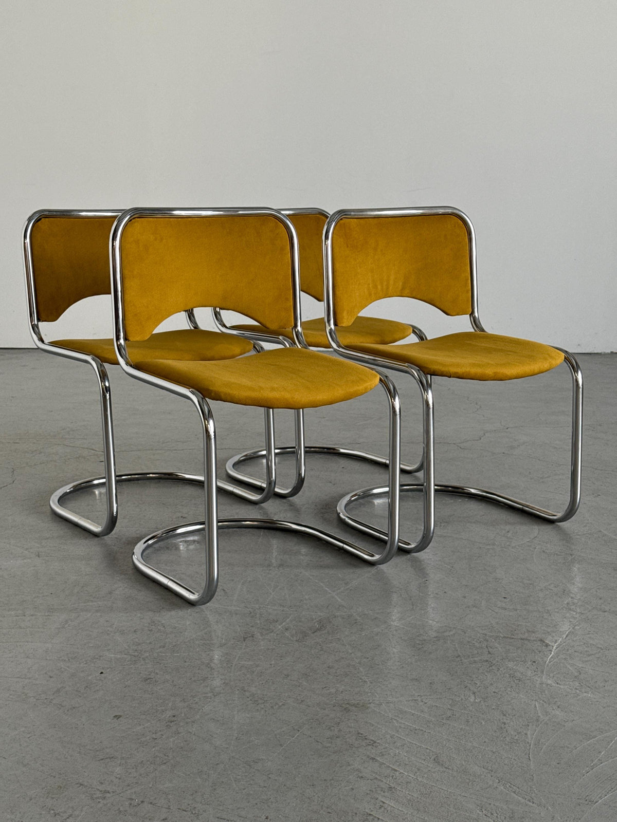 Modernist Cantilever Chairs in Dijon Velvet